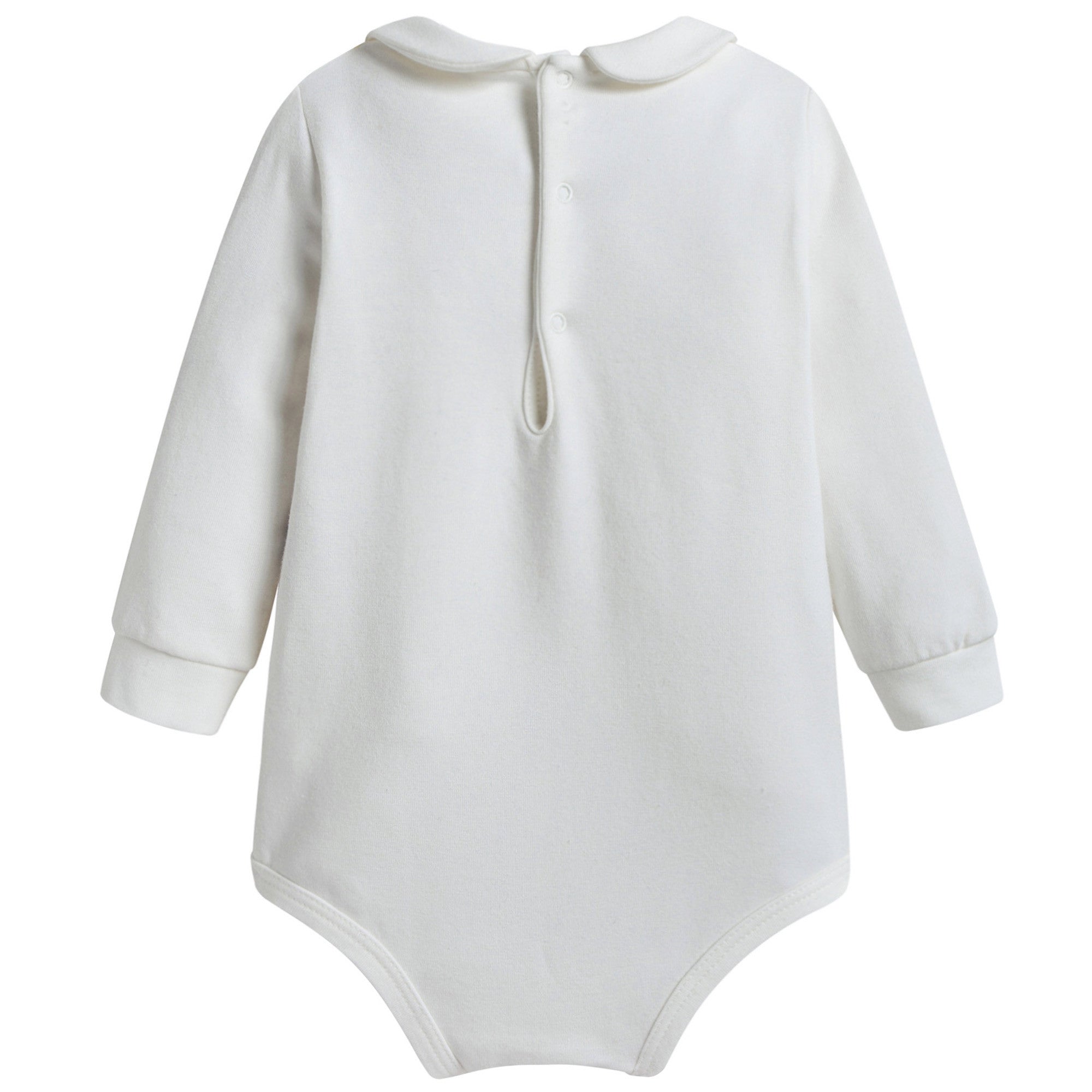 Baby Ivory Cotton Babysuit With Pom-Pom Trims