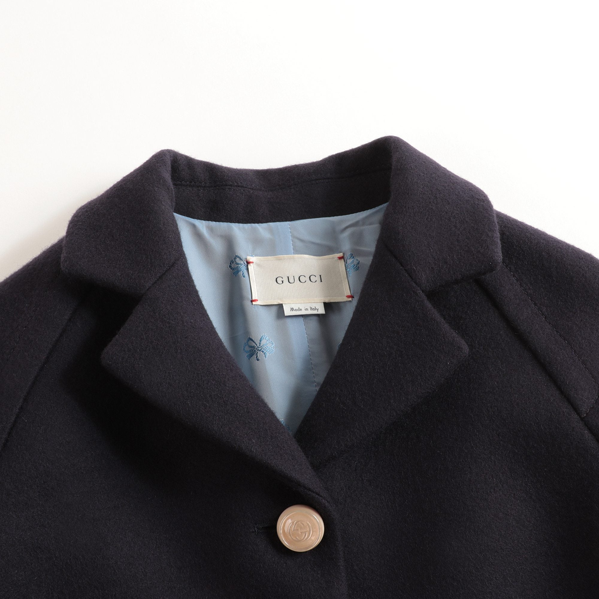 Girls Dark Blue Embroidered Wool Coat