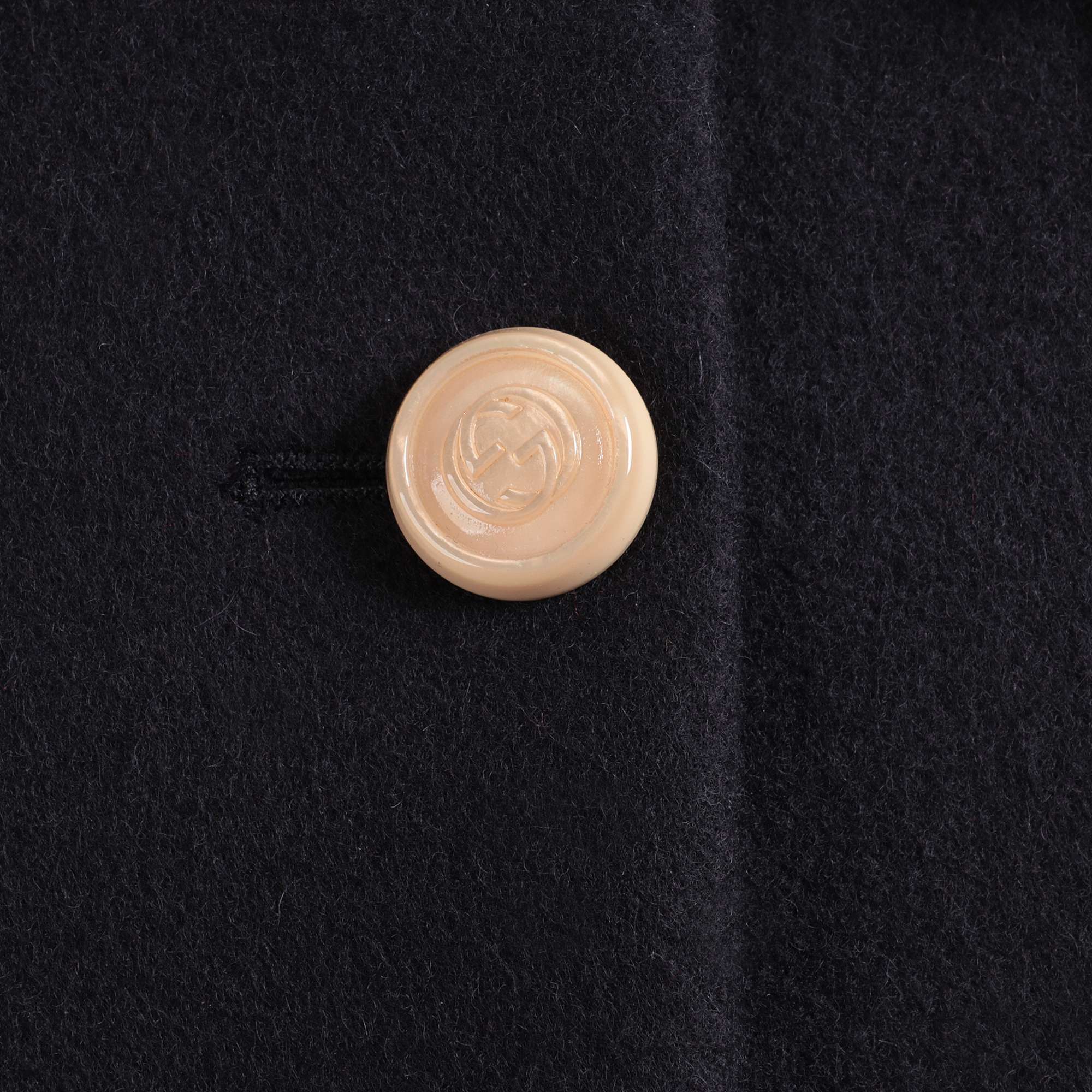 Girls Dark Blue Embroidered Wool Coat