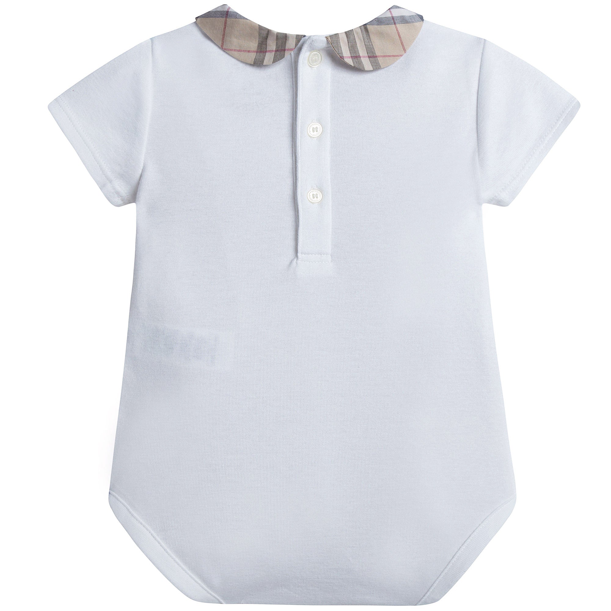 Baby Boys&Baby Girls White With Check Collar Babygrows - CÉMAROSE | Children's Fashion Store - 2