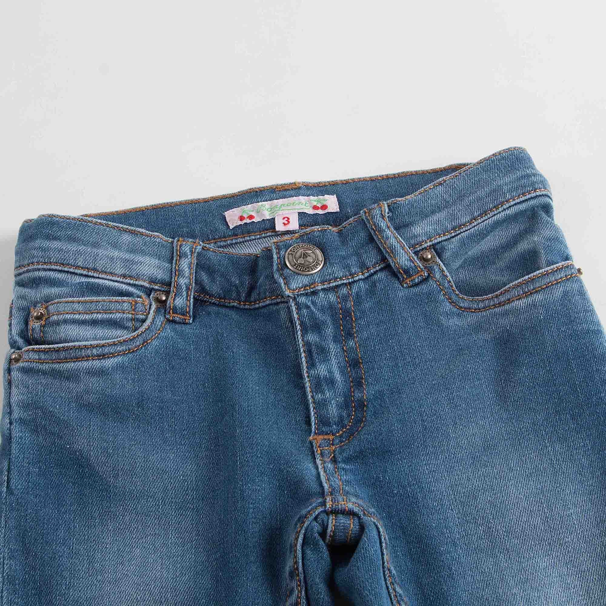 Girls Blue Tight Cotton Jeans - CÉMAROSE | Children's Fashion Store - 3