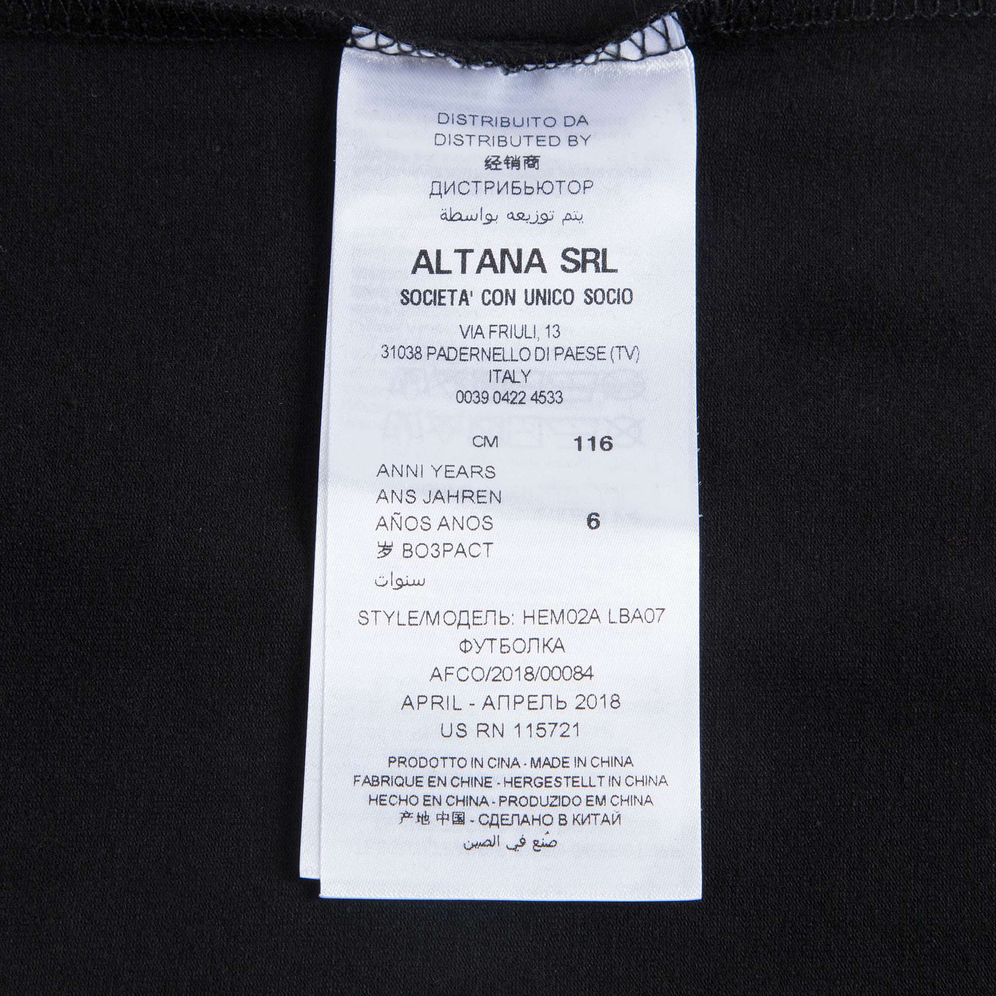 Girls Black Cotton T-shirt