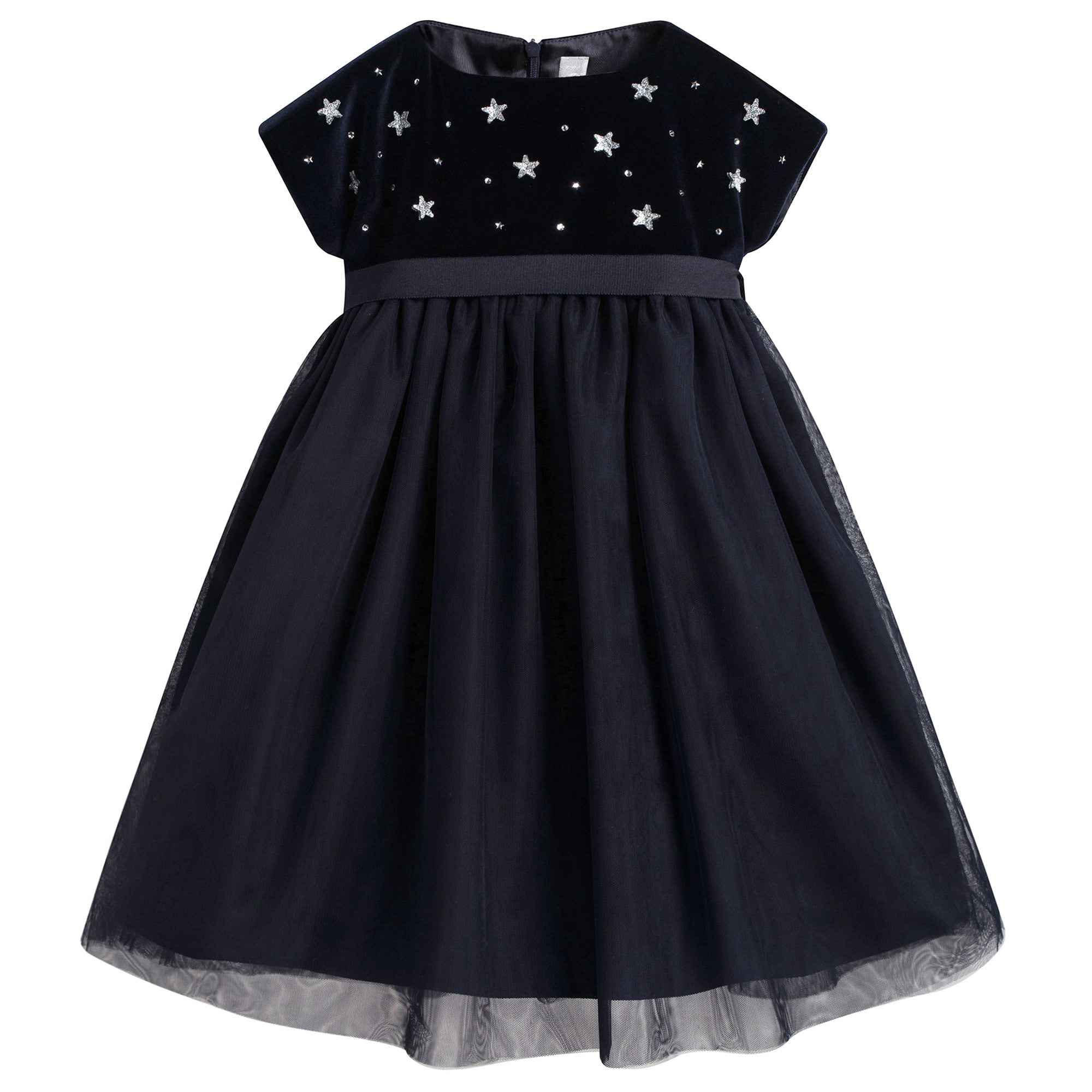 Girls Navy Blue Dress With Star Trims