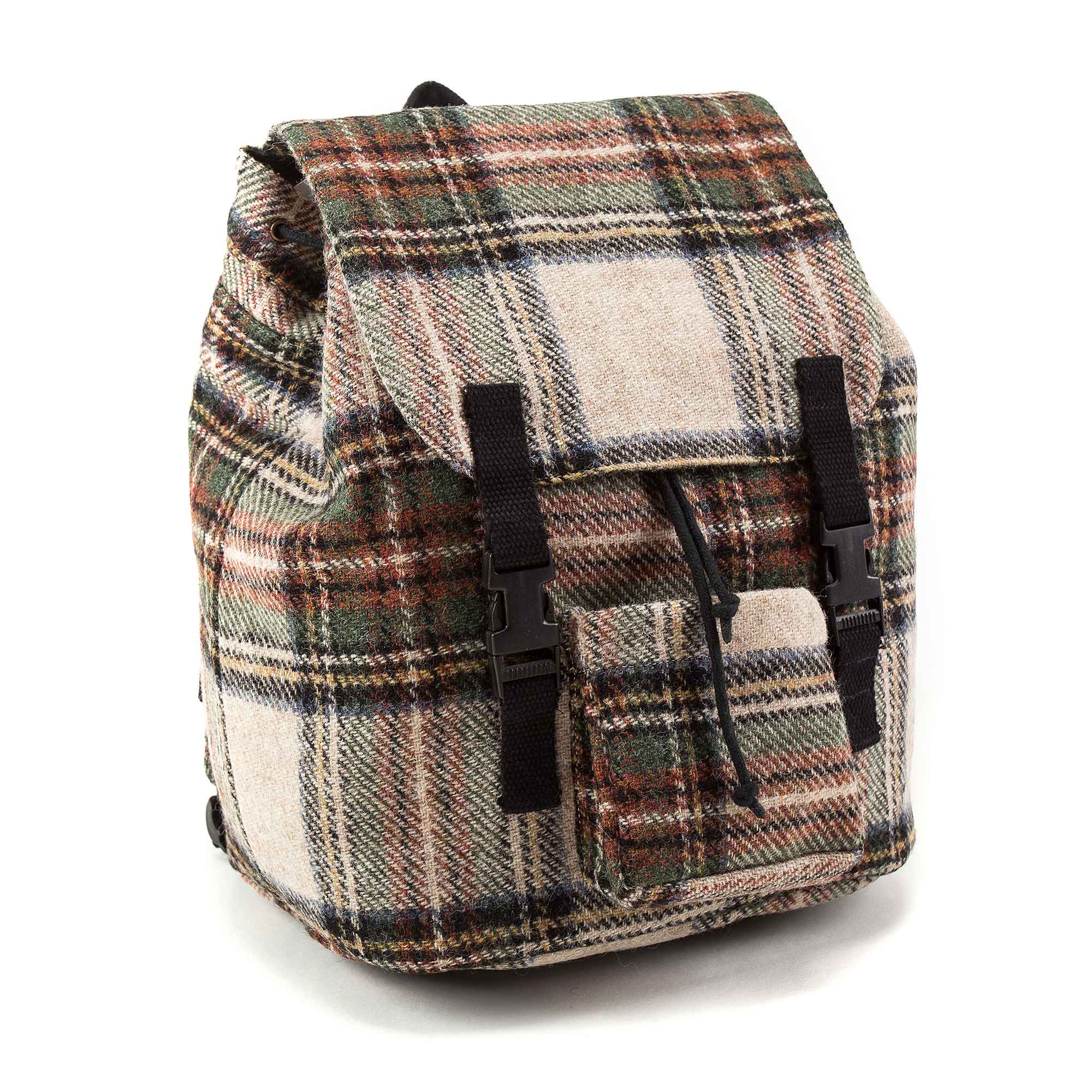 Beige Check Wool Backpack