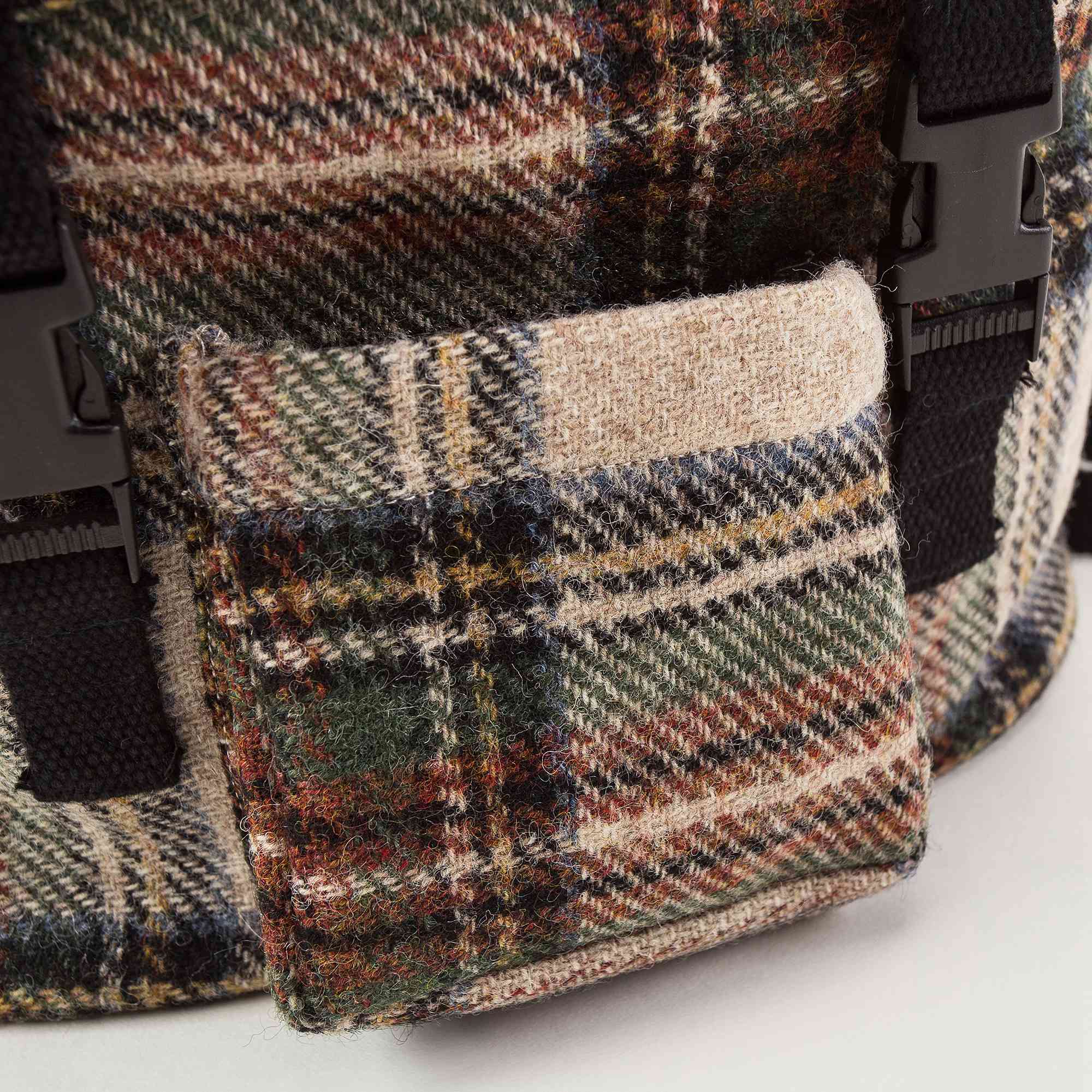 Beige Check Wool Backpack