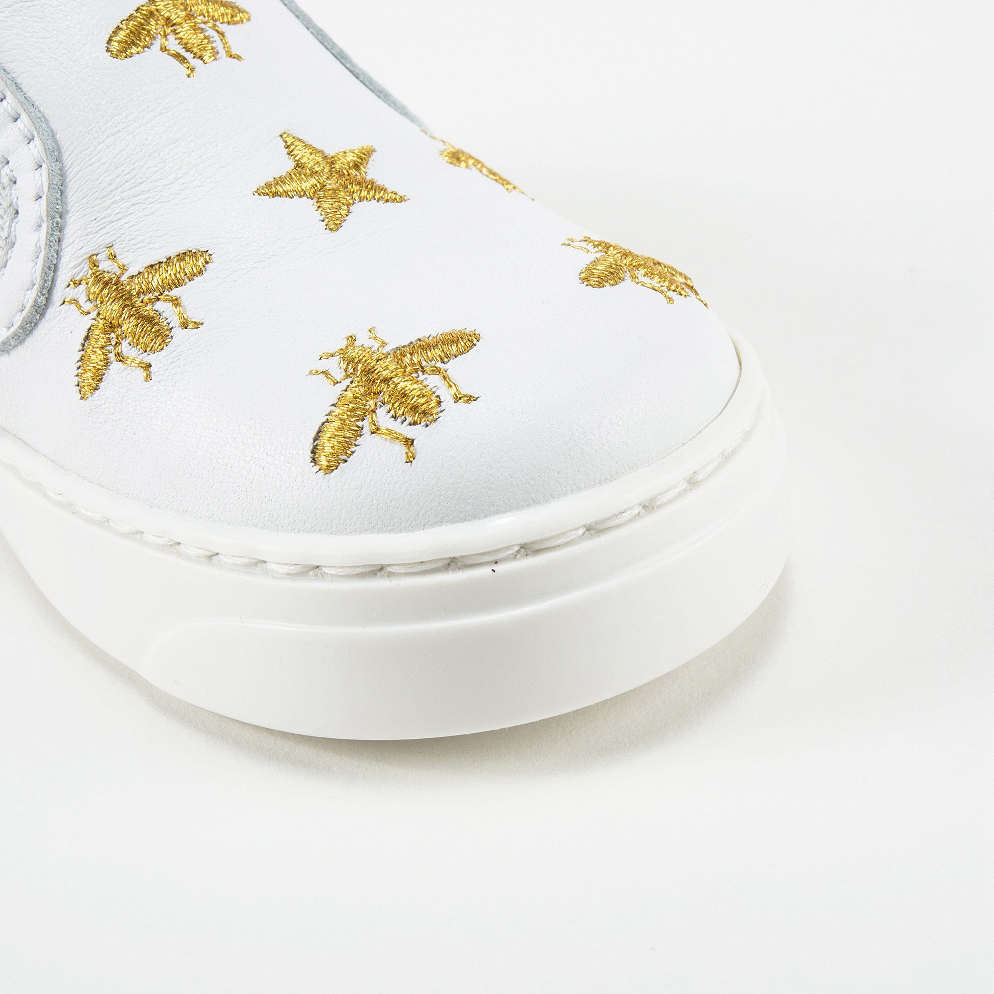 Baby Girls White Bees Embroidered Shoes