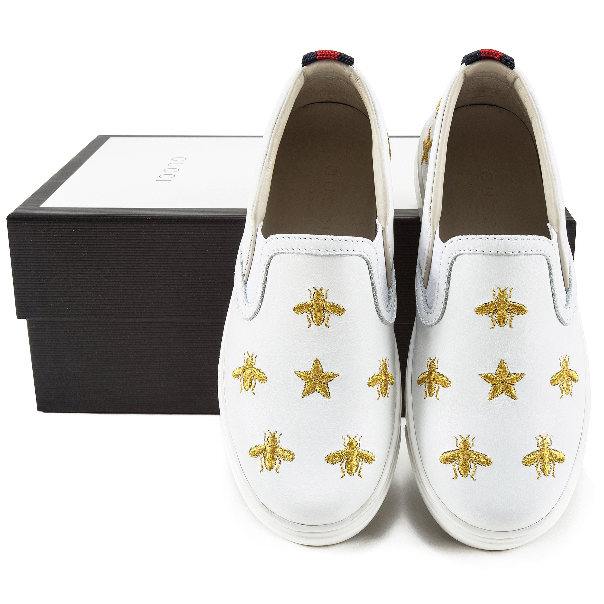 Girls White Bees Embroidered Shoes