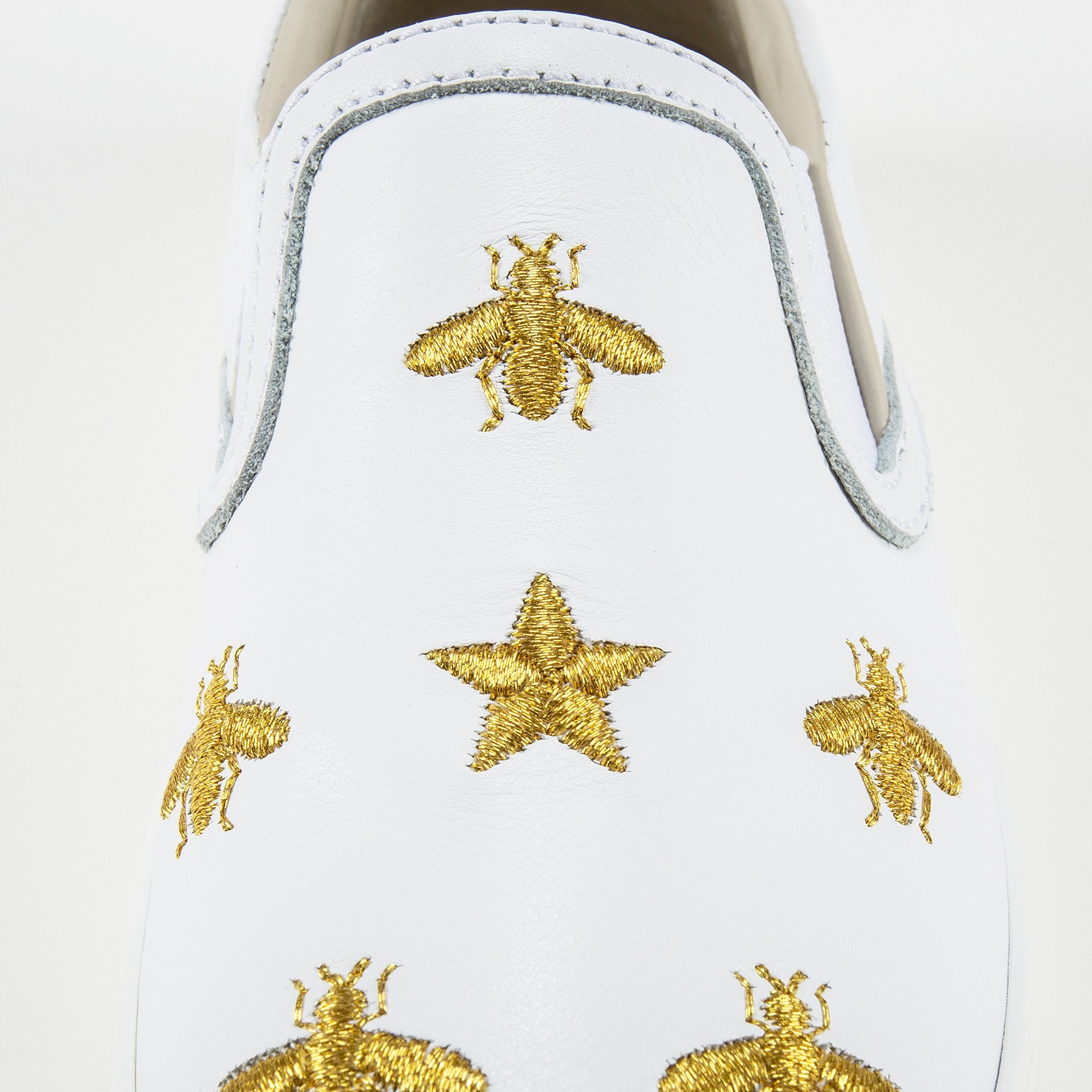 Girls White Bees Embroidered Shoes