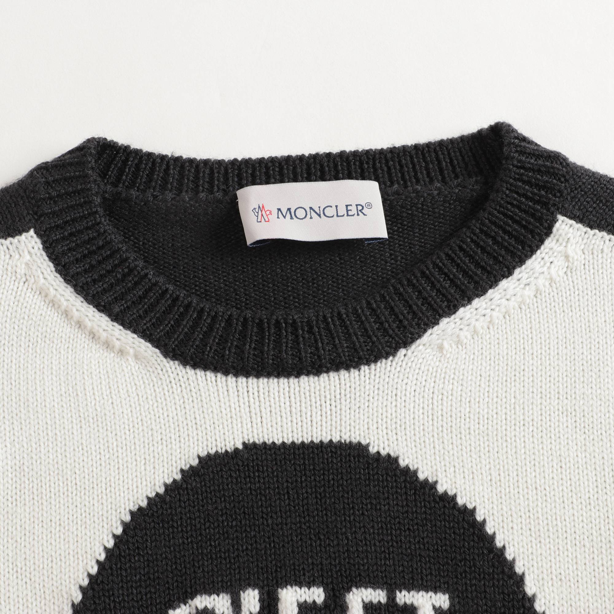 Girls White & Black Logo Wool Sweater