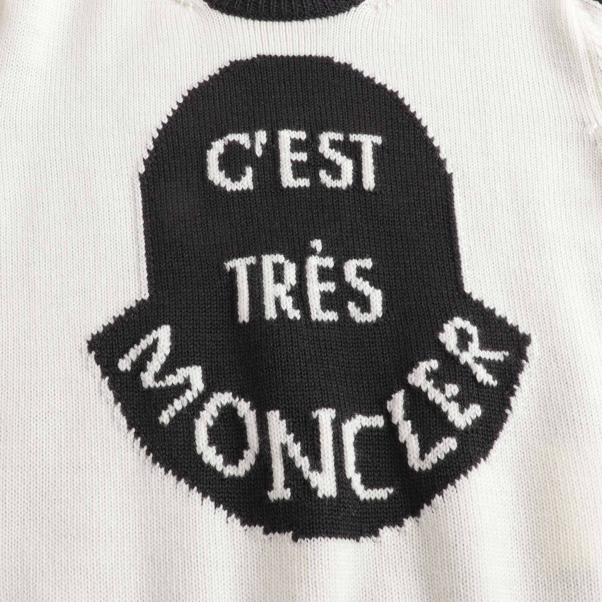 Girls White & Black Logo Wool Sweater