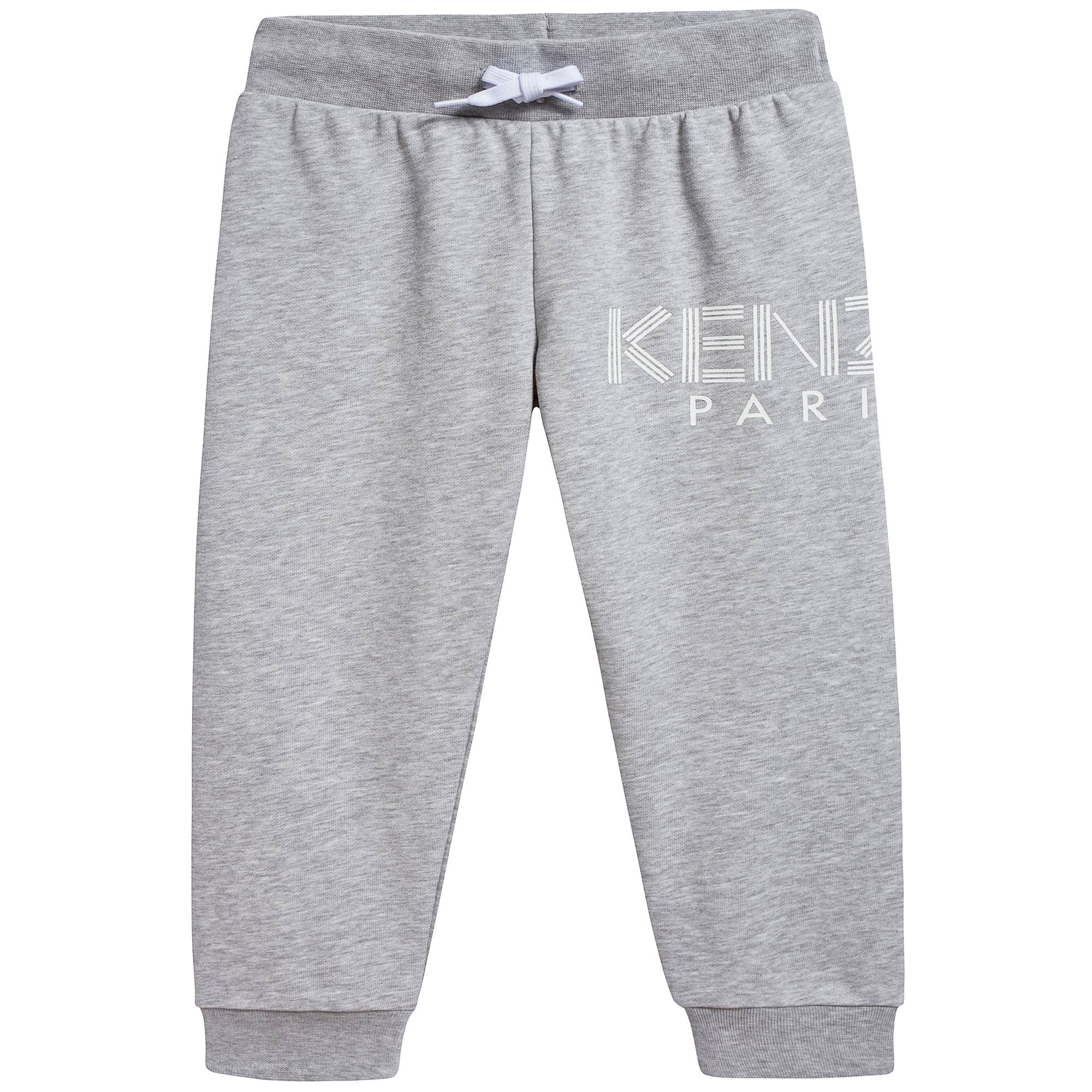 Girls Marl Grey Logo Cotton Trousers
