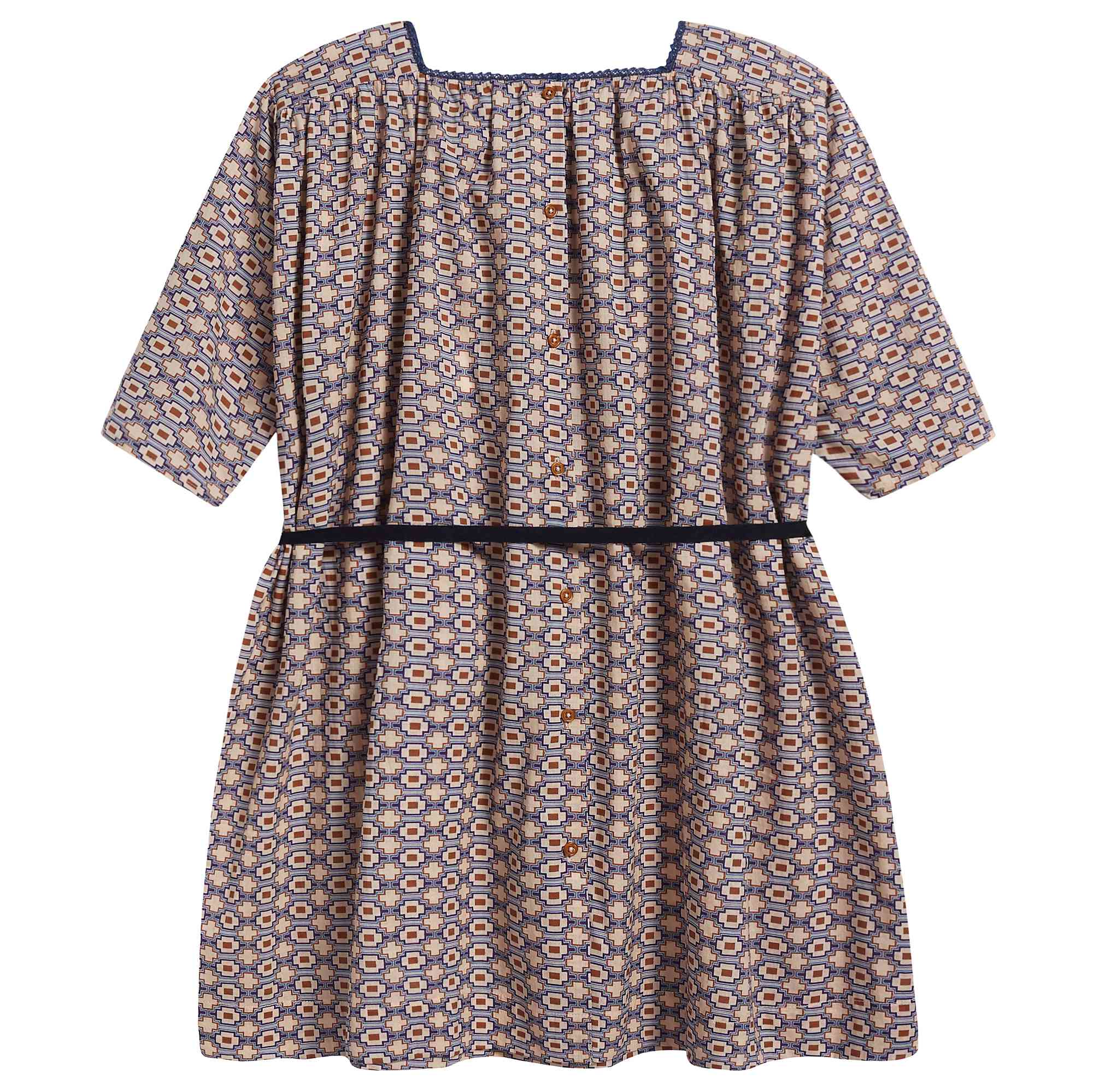 Girls Kaleido Blue Cotton Woven Dress