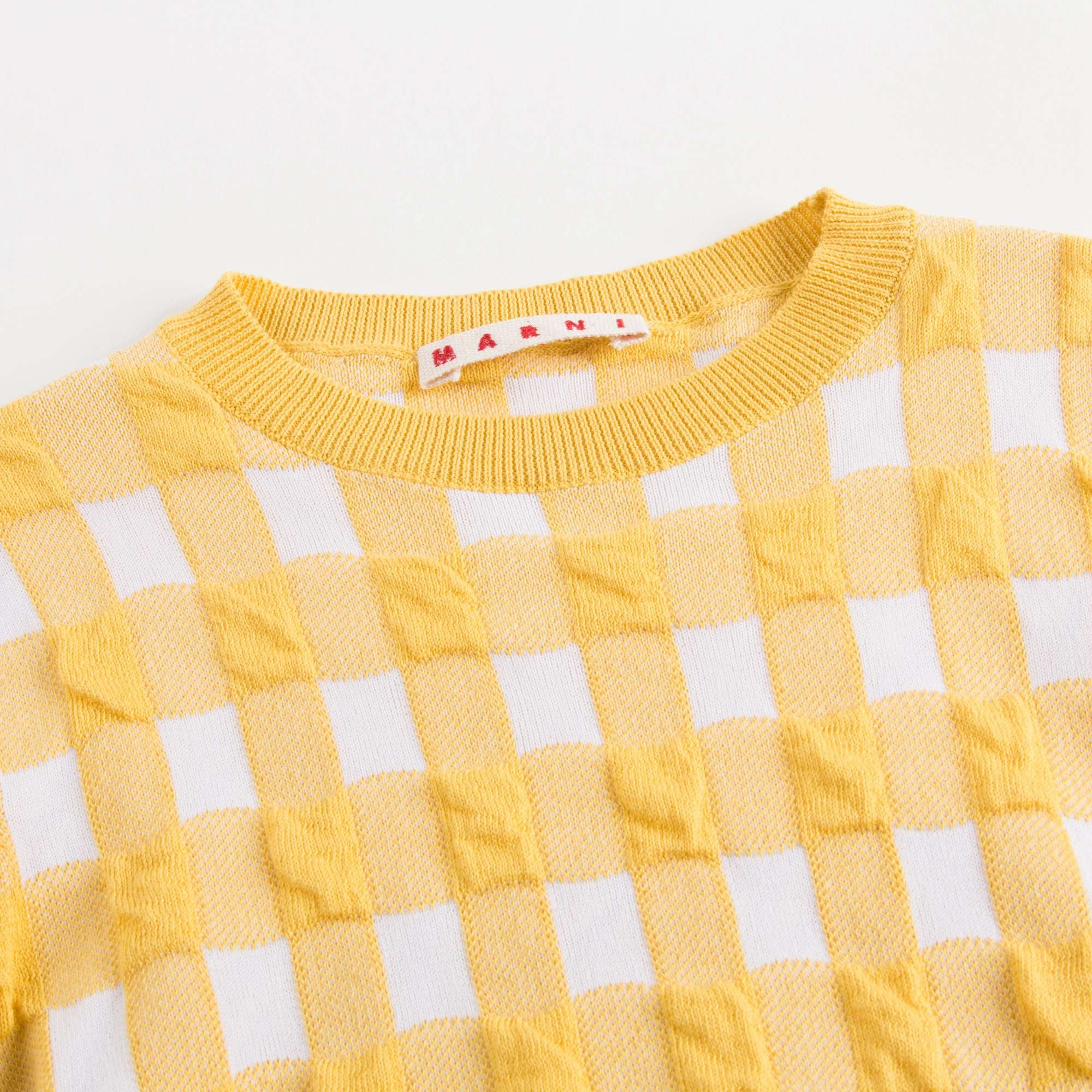 Girls Yellow Checked Knitted Sweater