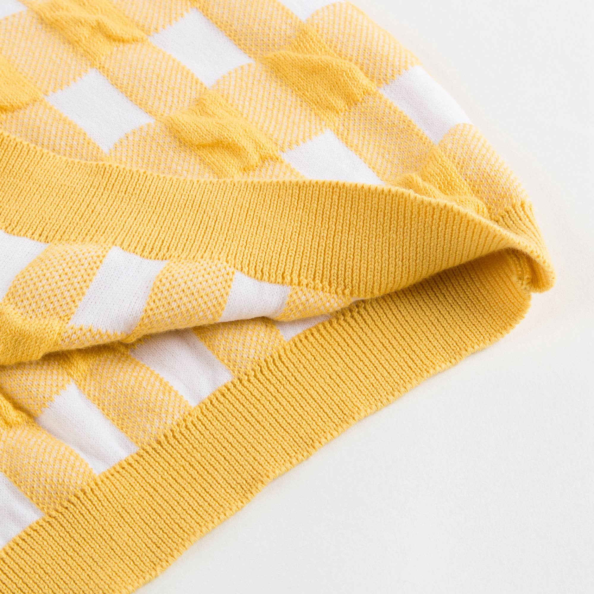 Girls Yellow Checked Knitted Sweater