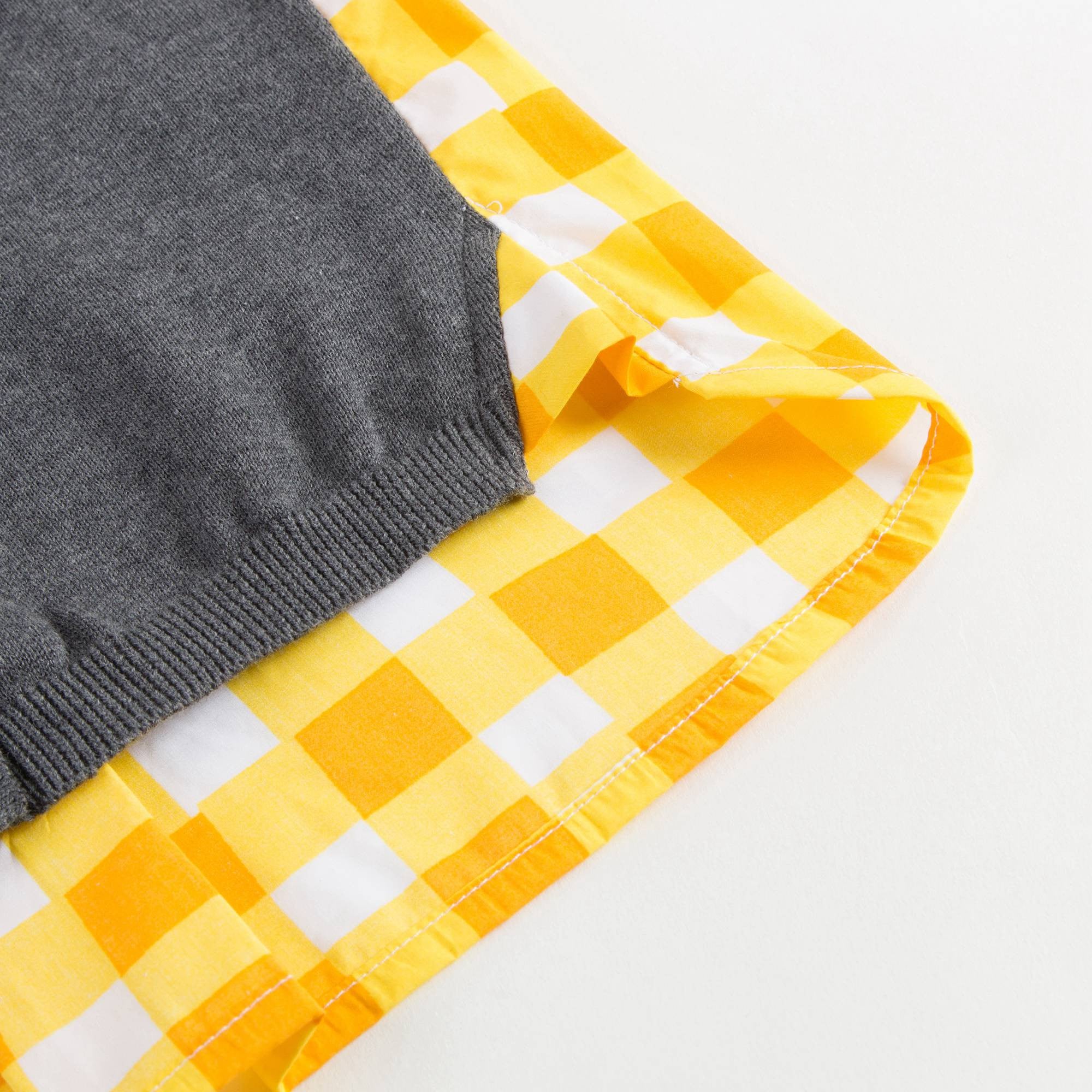 Girls Grey & Yellow Check Cardigan