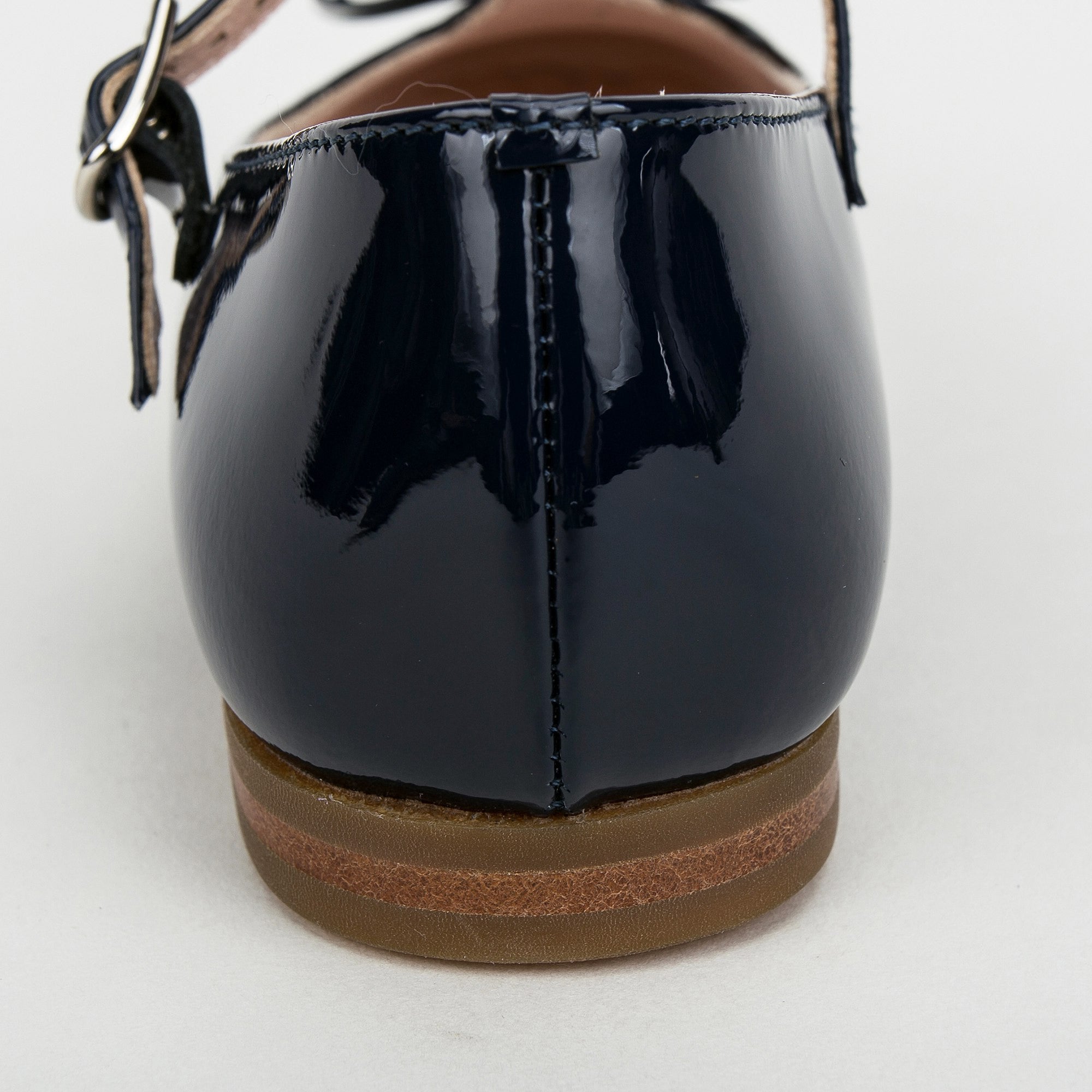 Girls Blue Patent Leather T-Bar Shoes With Bow Trims