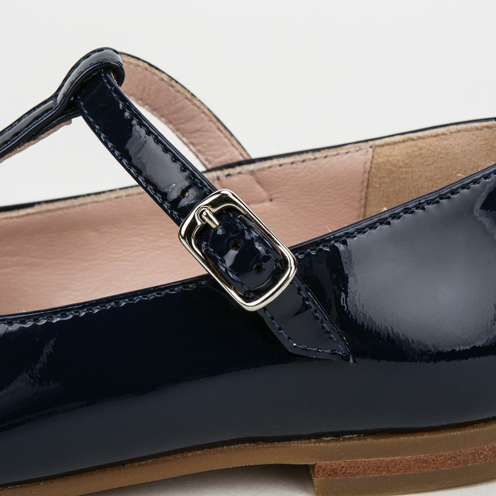 Girls Blue Patent Leather T-Bar Shoes With Bow Trims