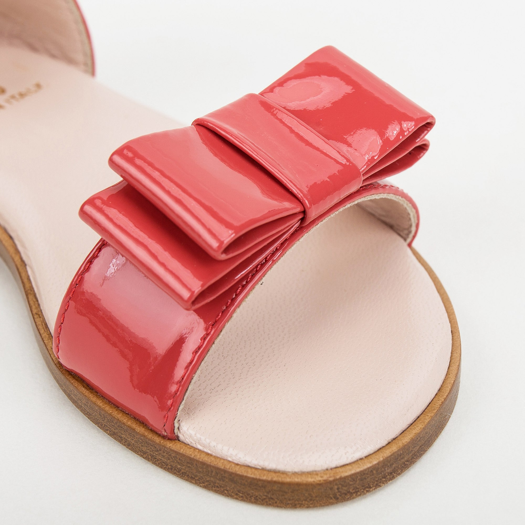 Girls Red Velcro Tape Sandals With Bow Trims