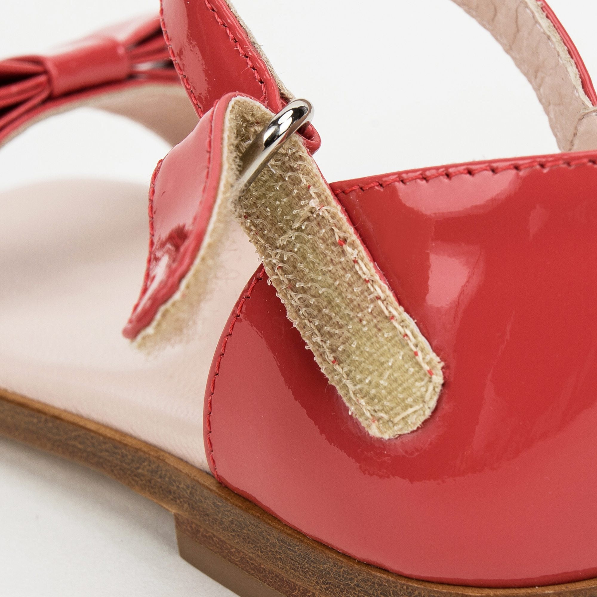 Girls Red Velcro Tape Sandals With Bow Trims