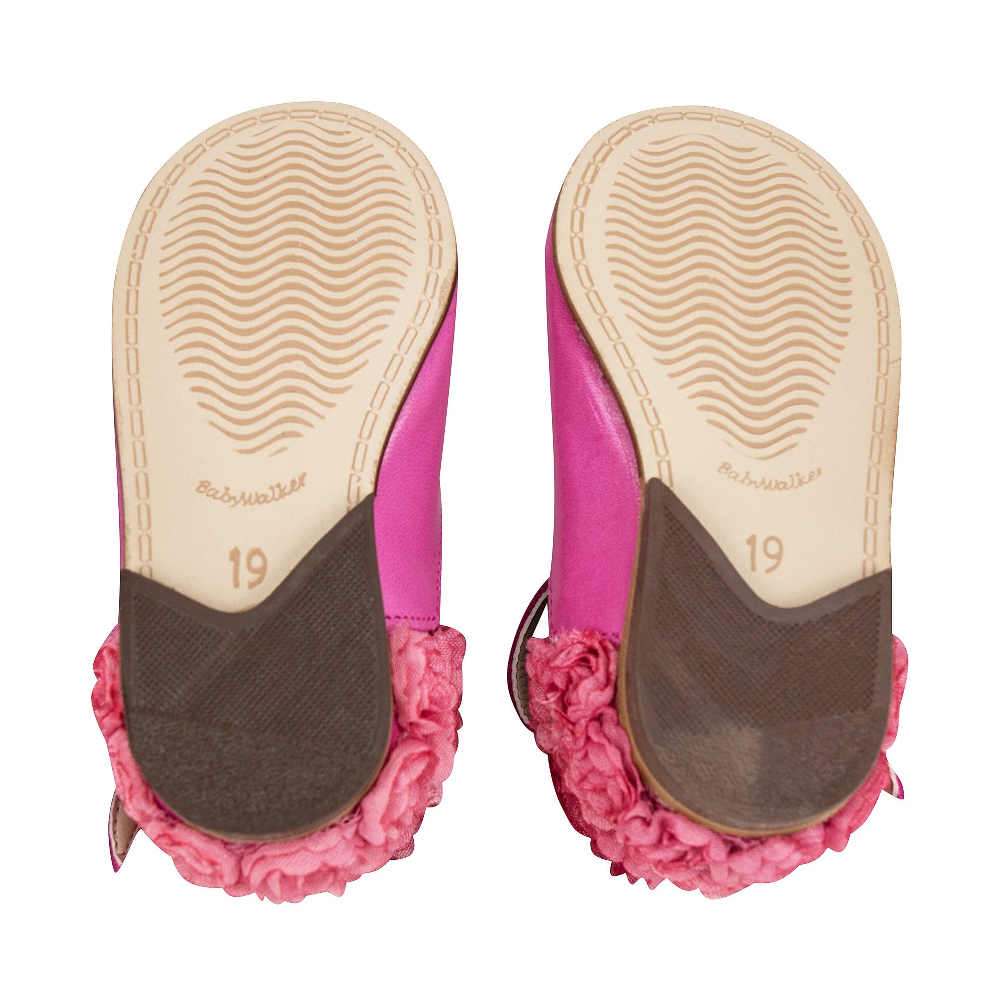 Girls Fuchsia Chiffon Flowers Embellished Heel Leather Ballerinas