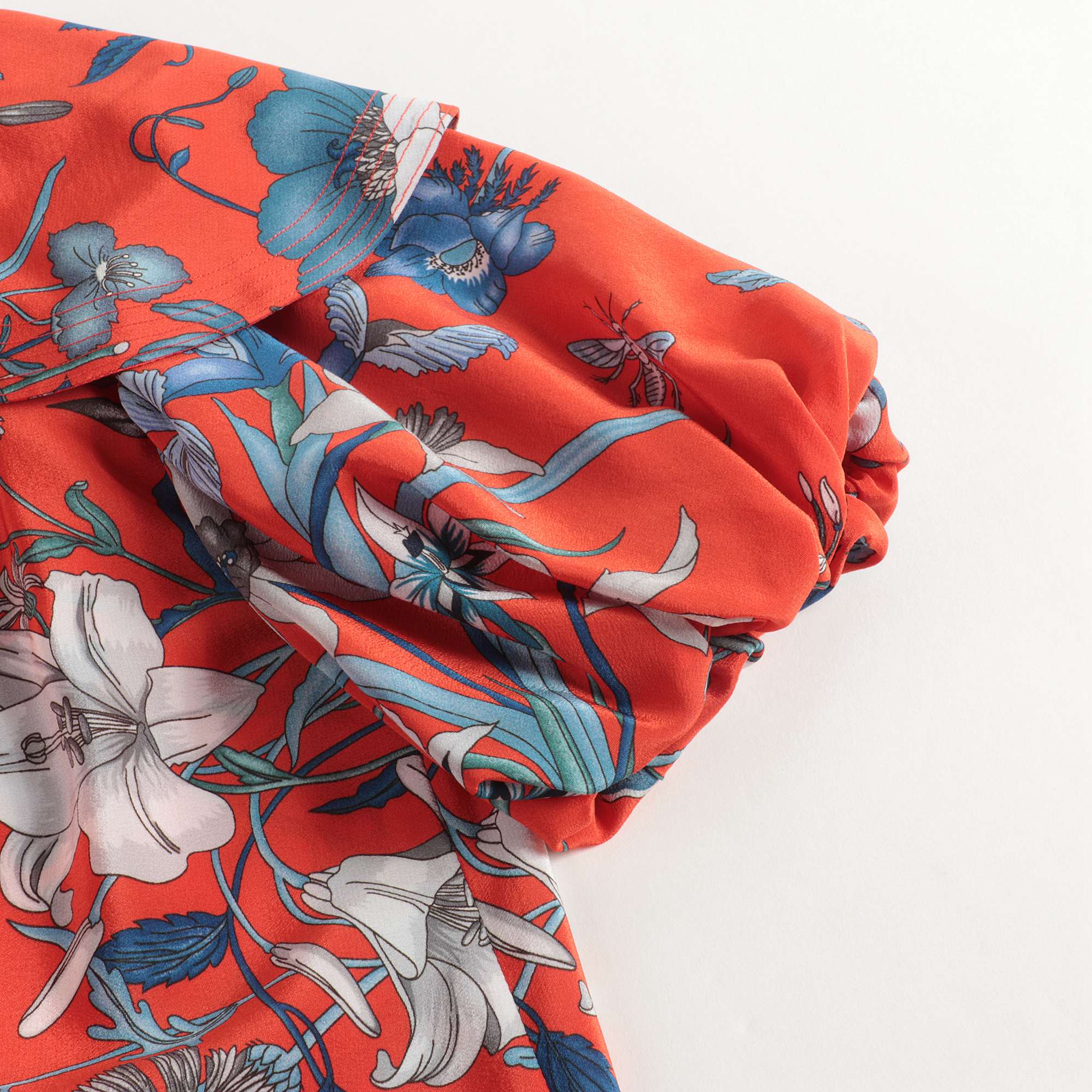 Girls Orange Red & Blue Printed Silk Dress