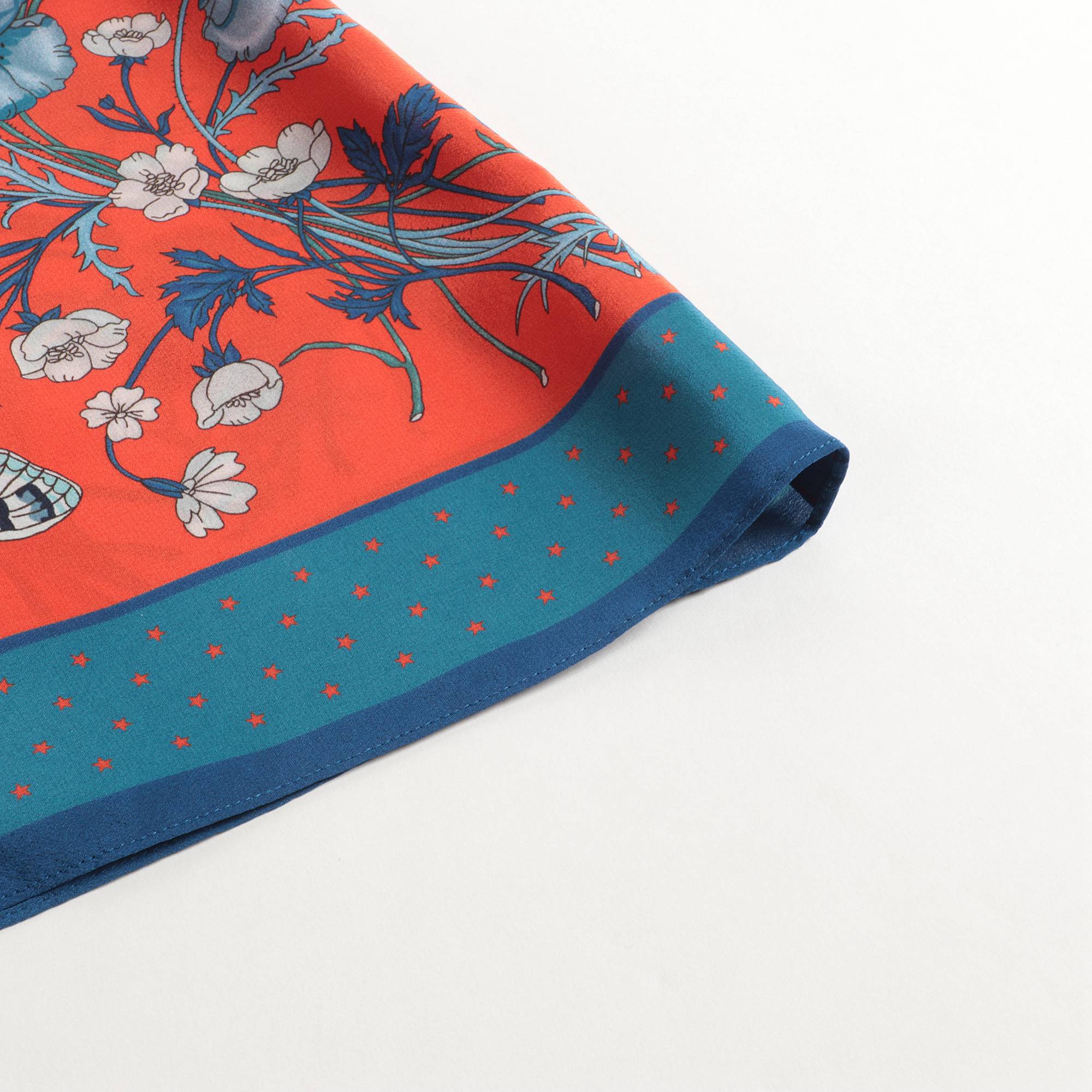 Girls Orange Red & Blue Printed Silk Dress