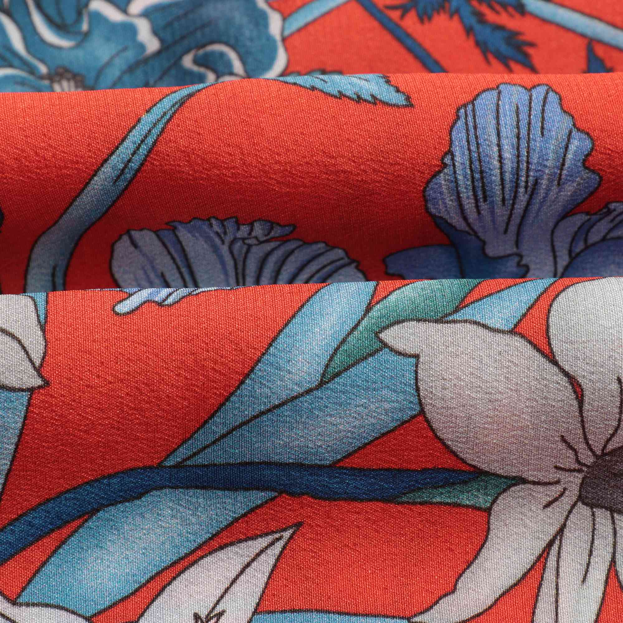 Girls Orange Red & Blue Printed Silk Dress