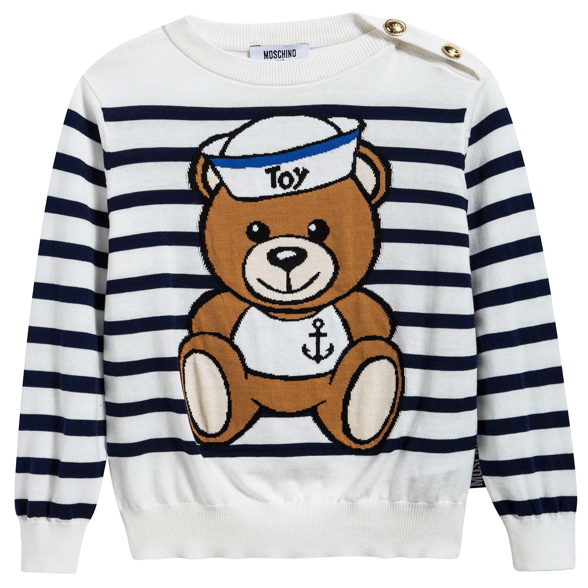 Girls White & Blue Striped Cotton Sweater