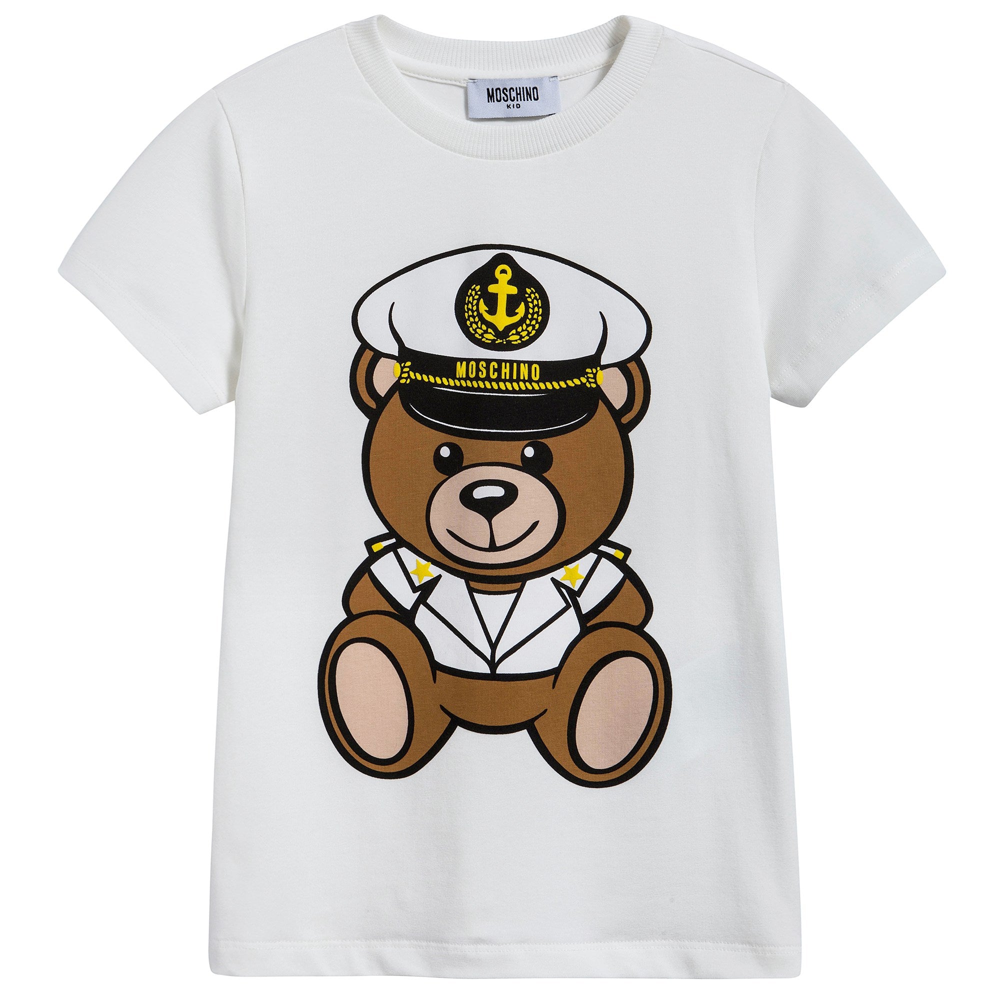 Girls White Teddy Bear Cotton T-shirt