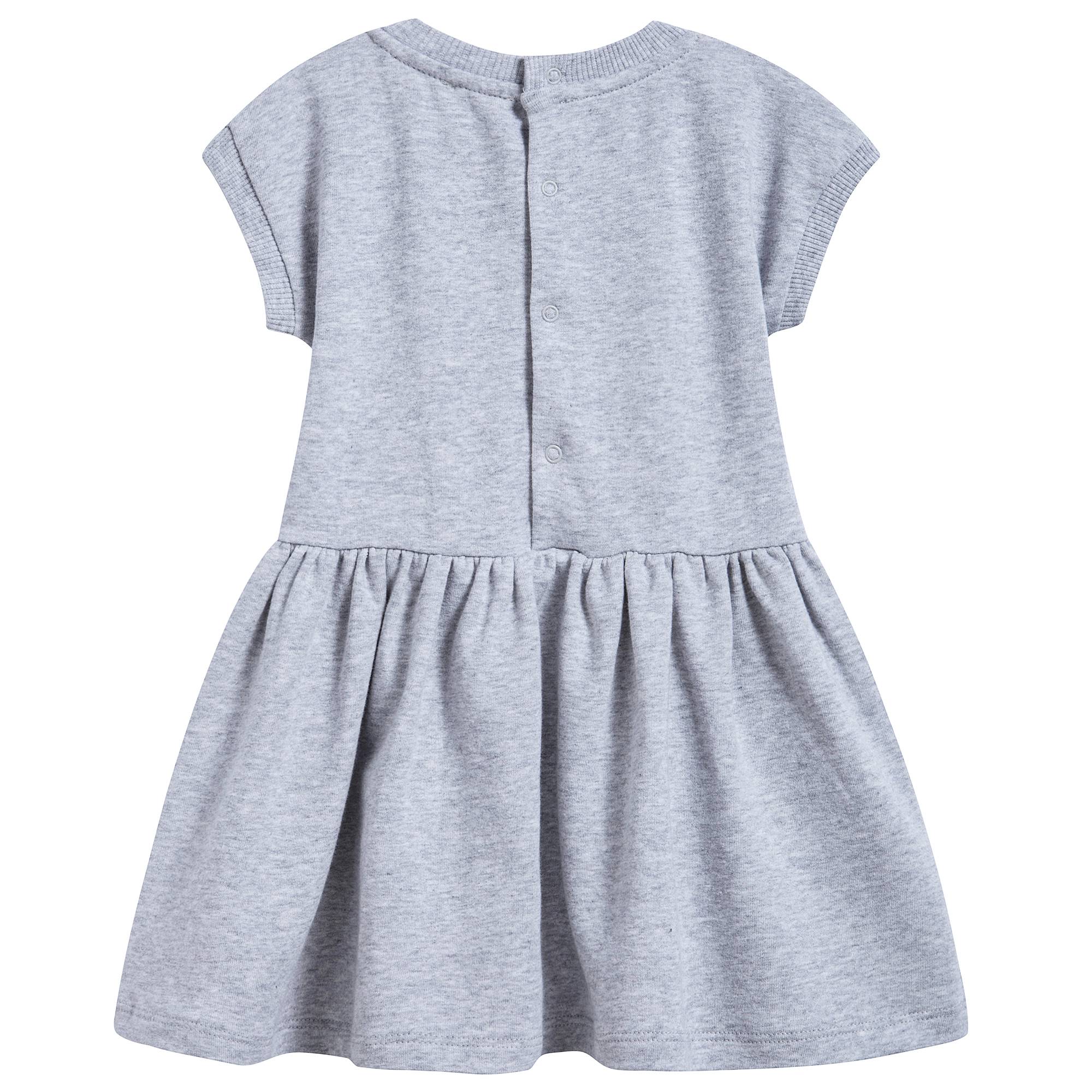 Girls Melange Grey Cotton Teddy Bear Dress