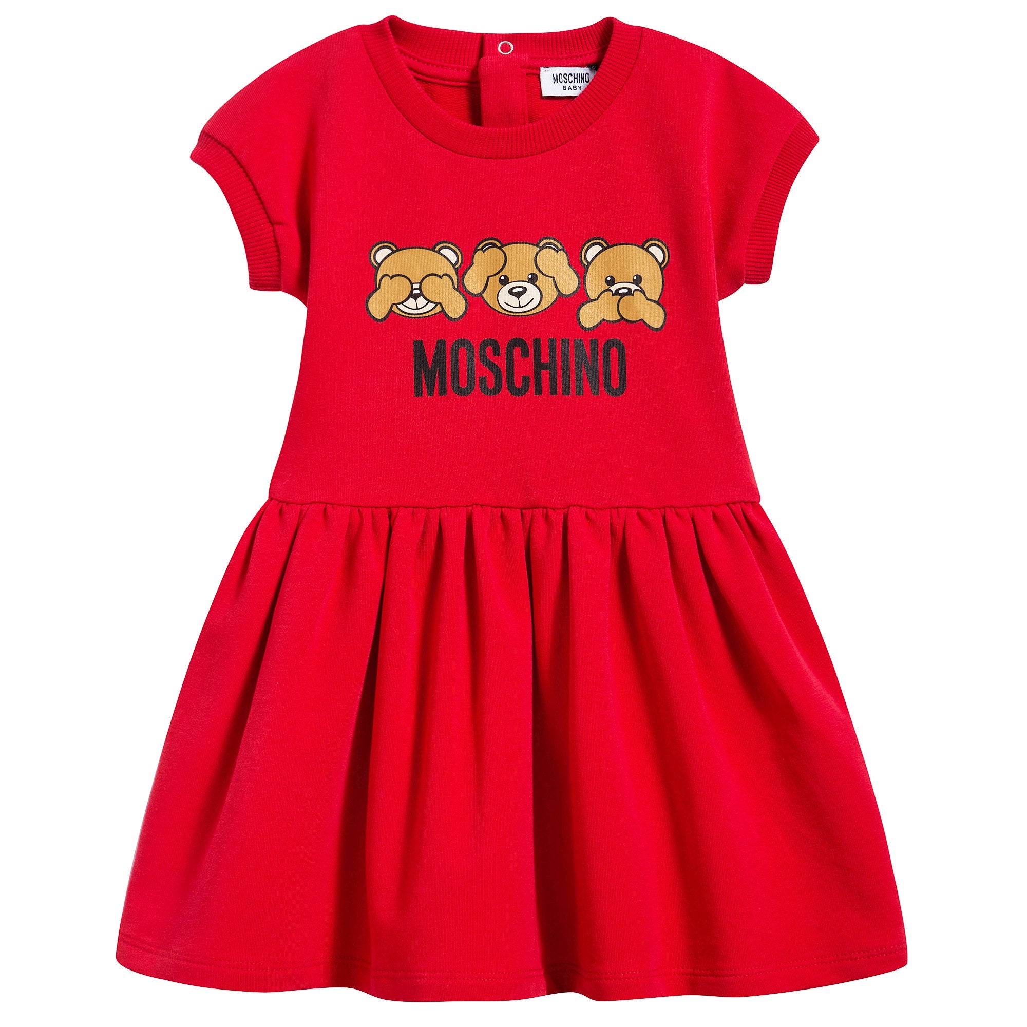 Baby Girls Poppy Red Cotton Teddy Bear Dress