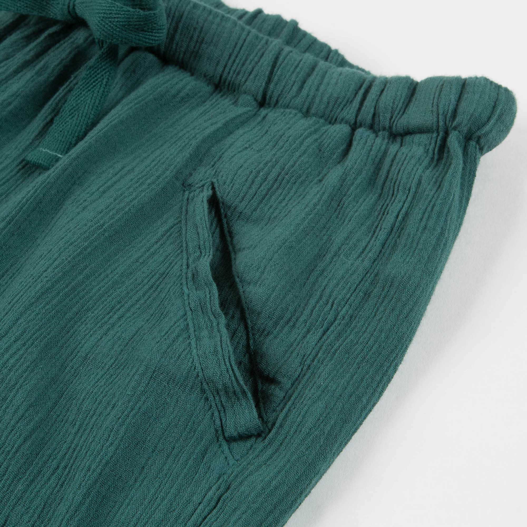 Girls & Boys Dark Green Cotton Woven Trousers