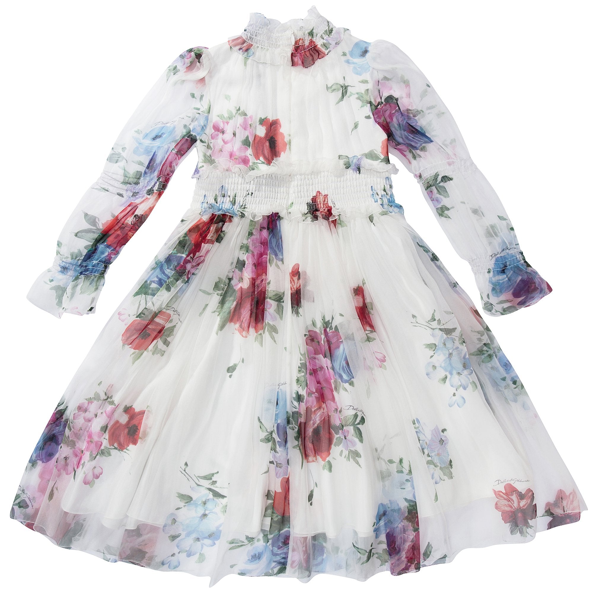 Girls White & Red Rose Dresse
