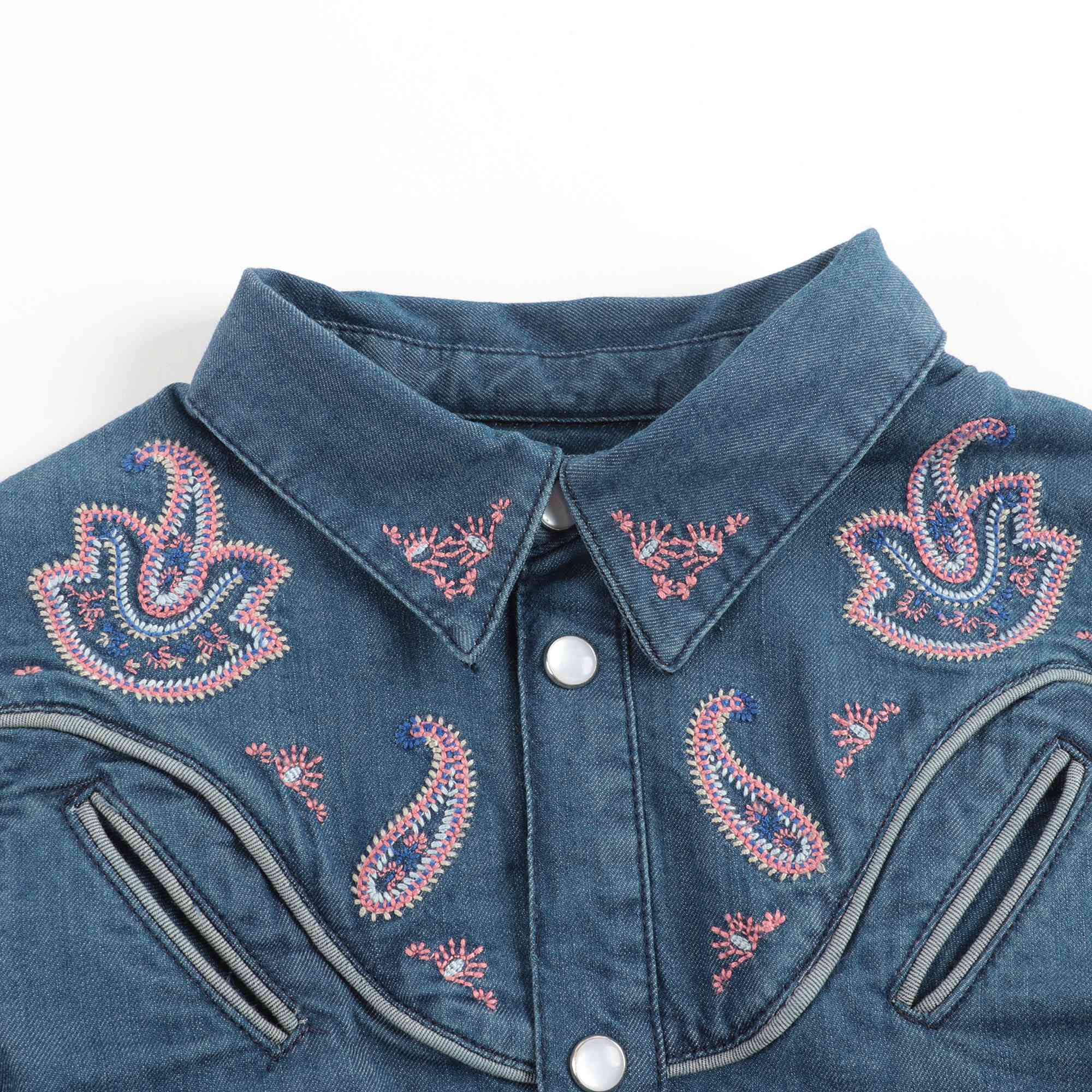 女童蓝色牛仔衬衫