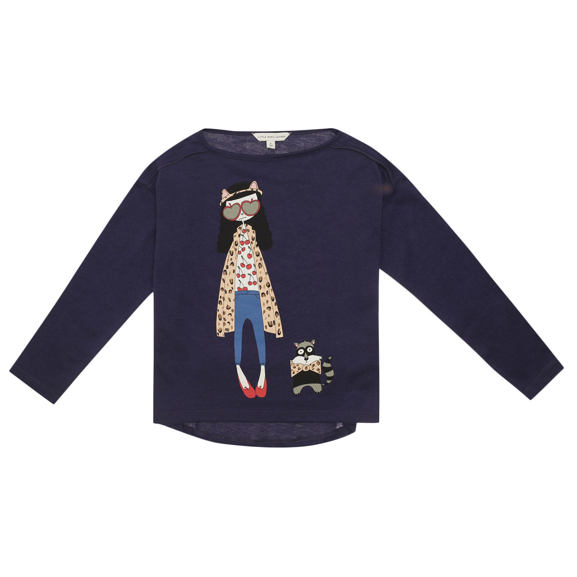 Girls Navy Blue Fancy Printed Trims Cotton T-Shirt - CÉMAROSE | Children's Fashion Store - 1