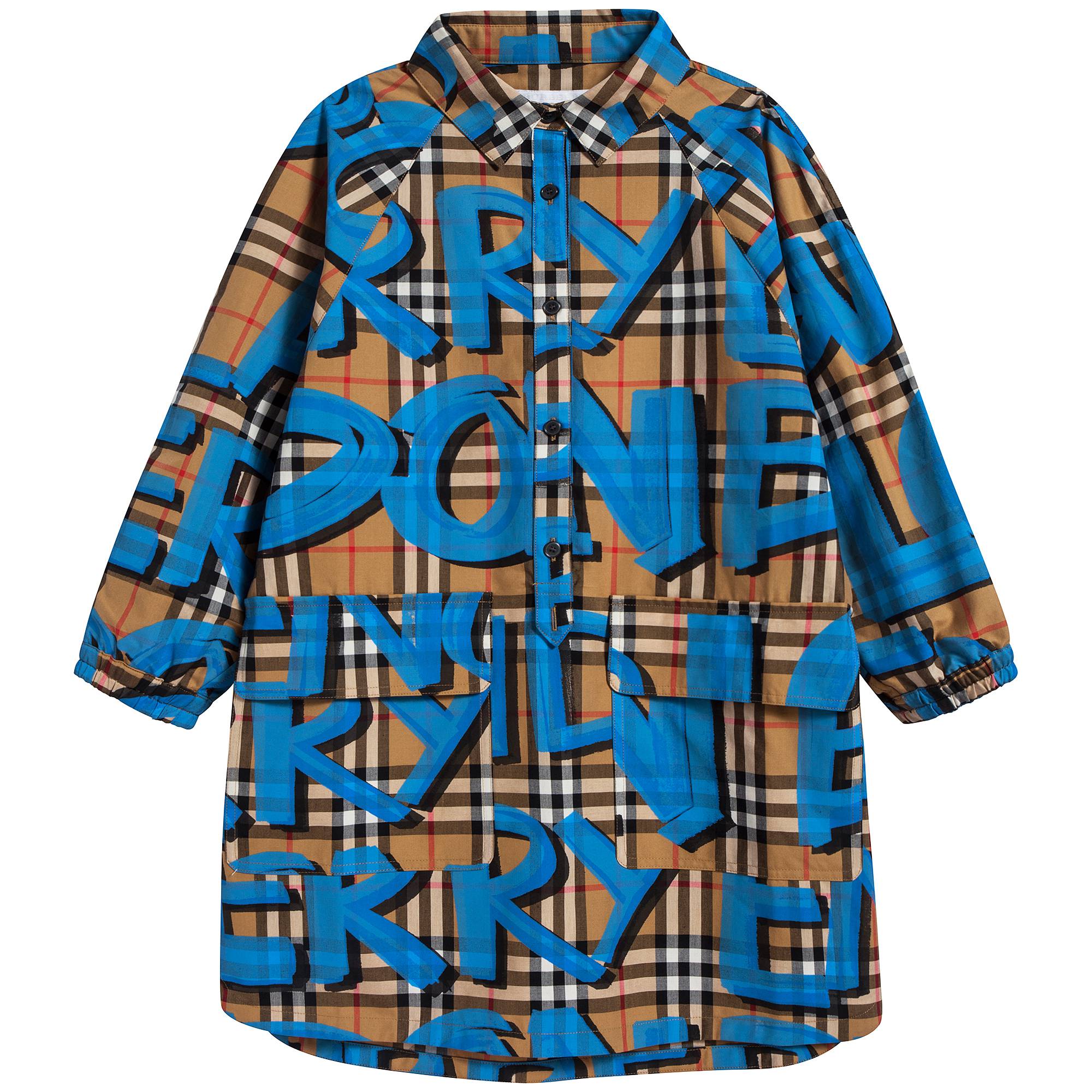 Girls Bright Blue Check Cotton Dress