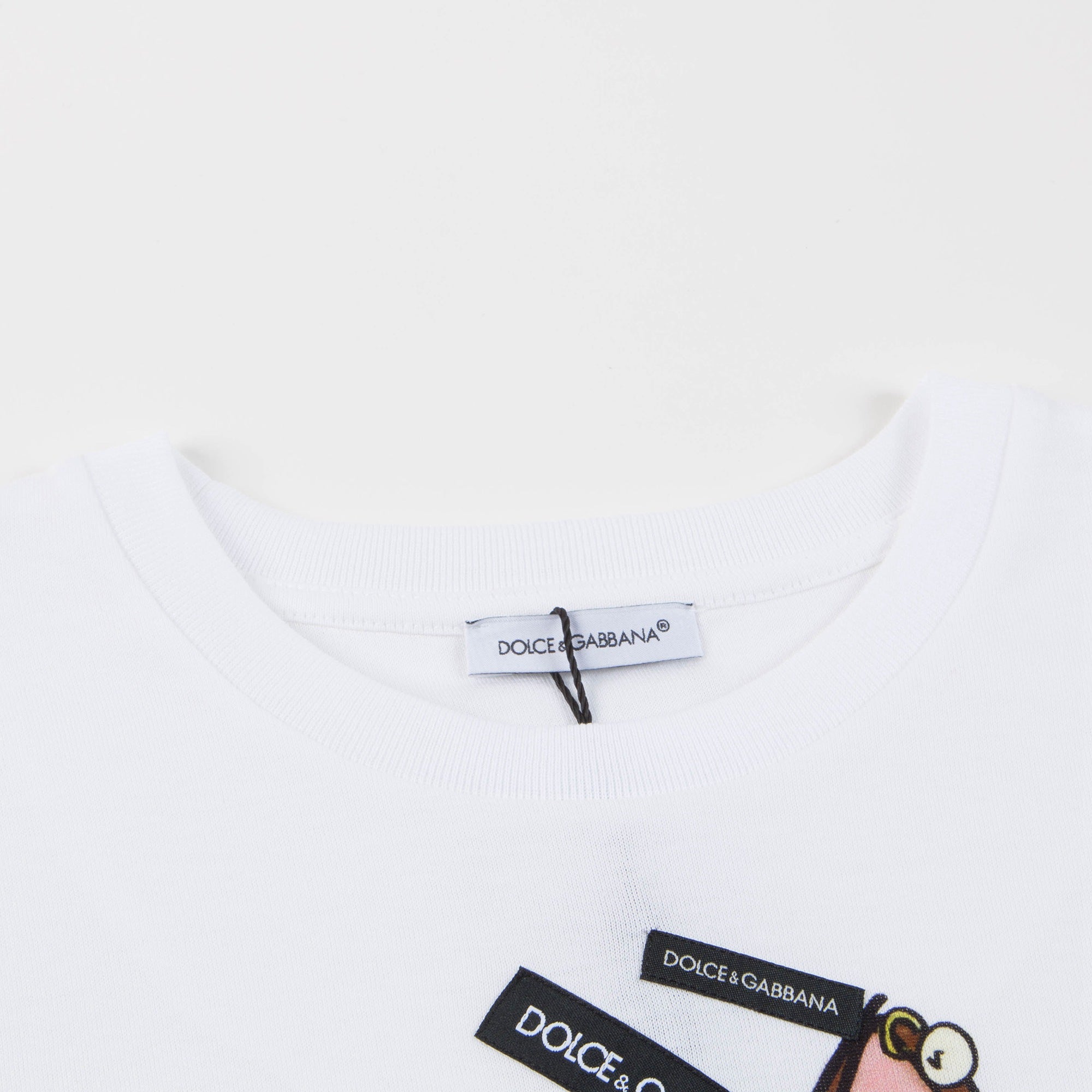 Girls White Dog Cotton T-shirt