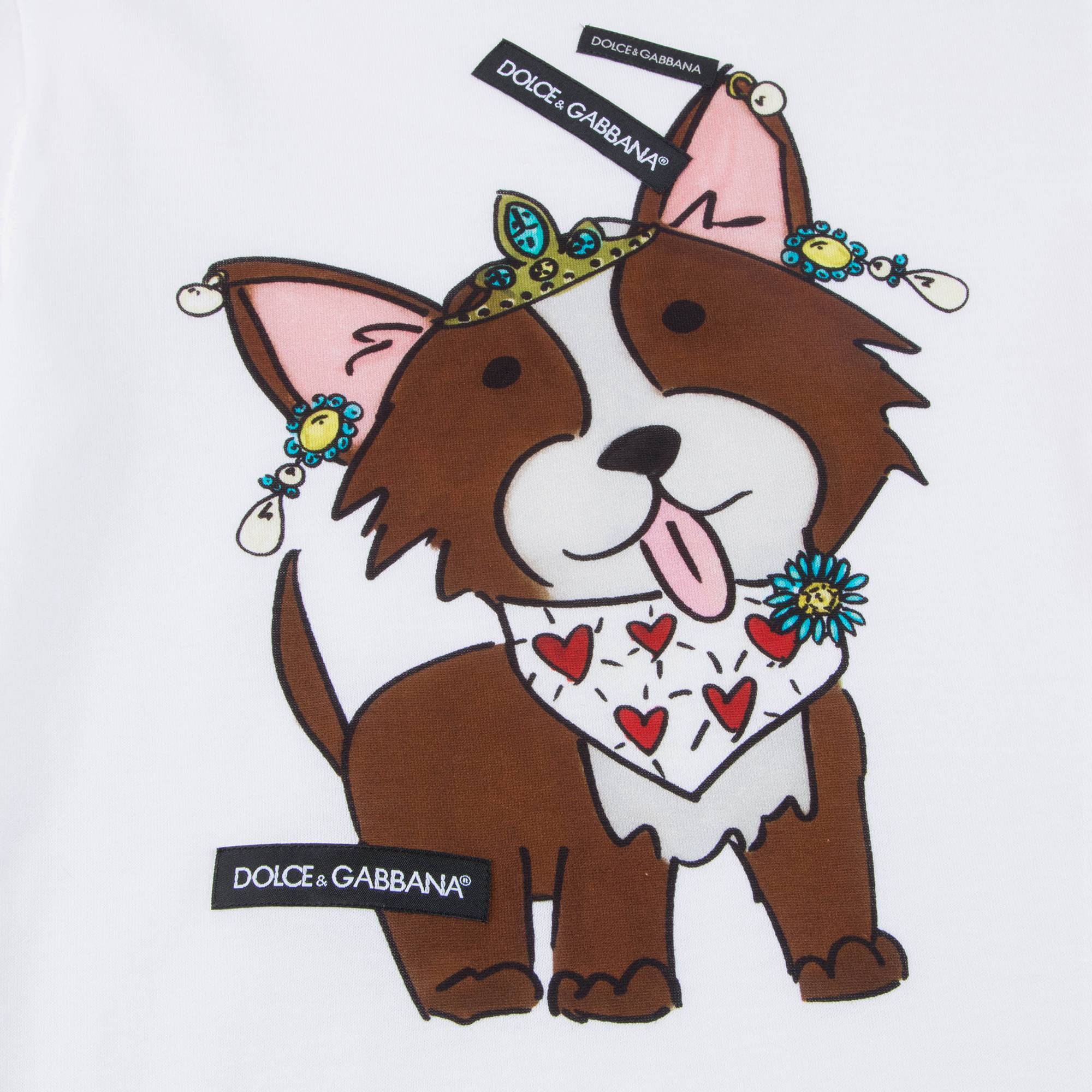 Girls White Dog Cotton T-shirt