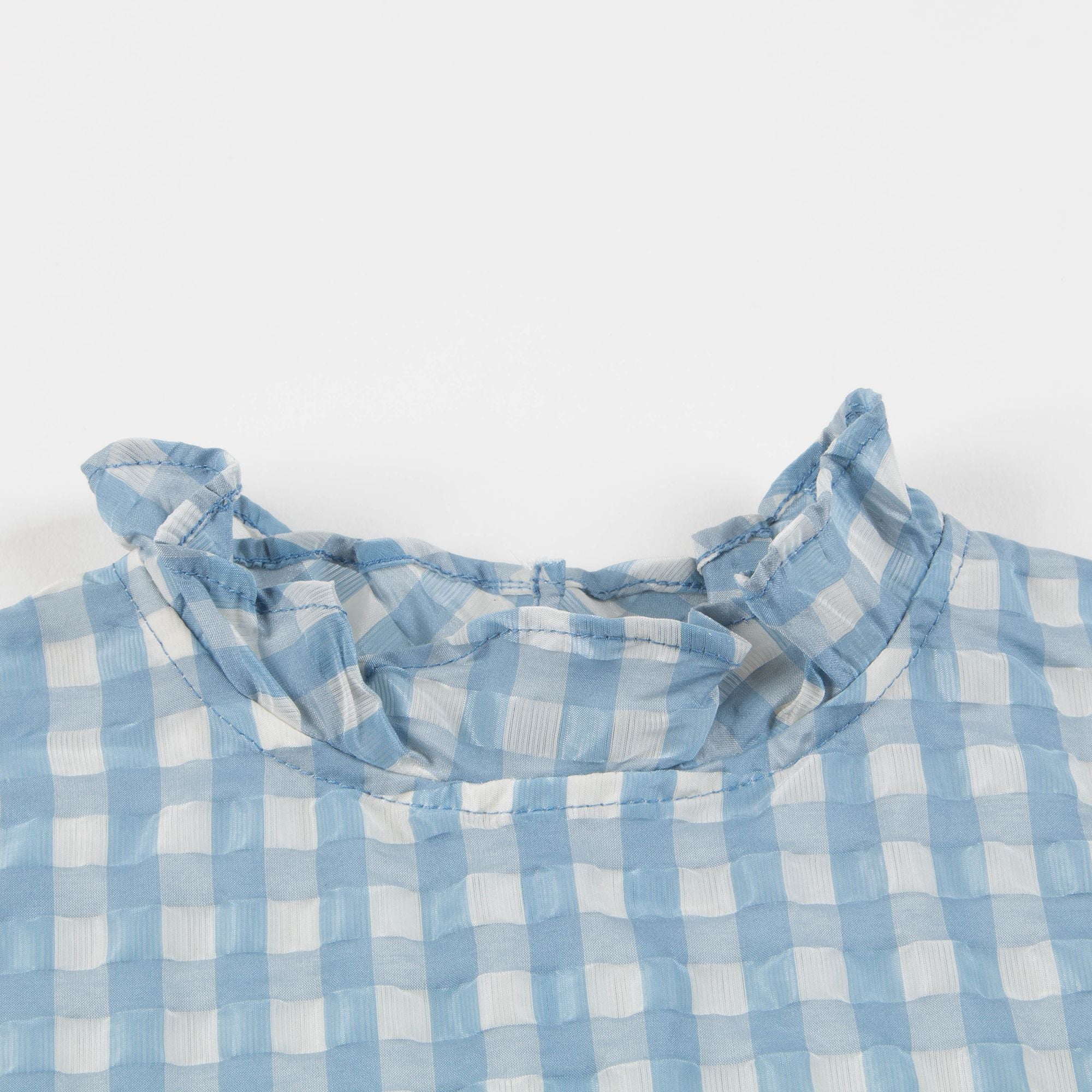 Girls Pale Blue Check Woven Top