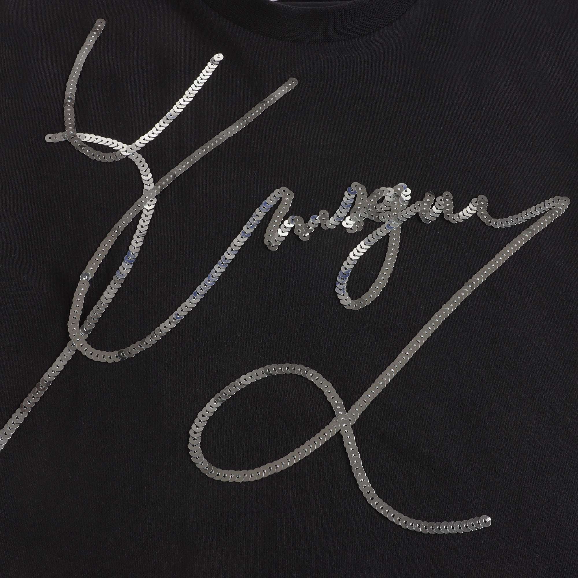 Girls Black Glitter Logo Cotton T-Shirt