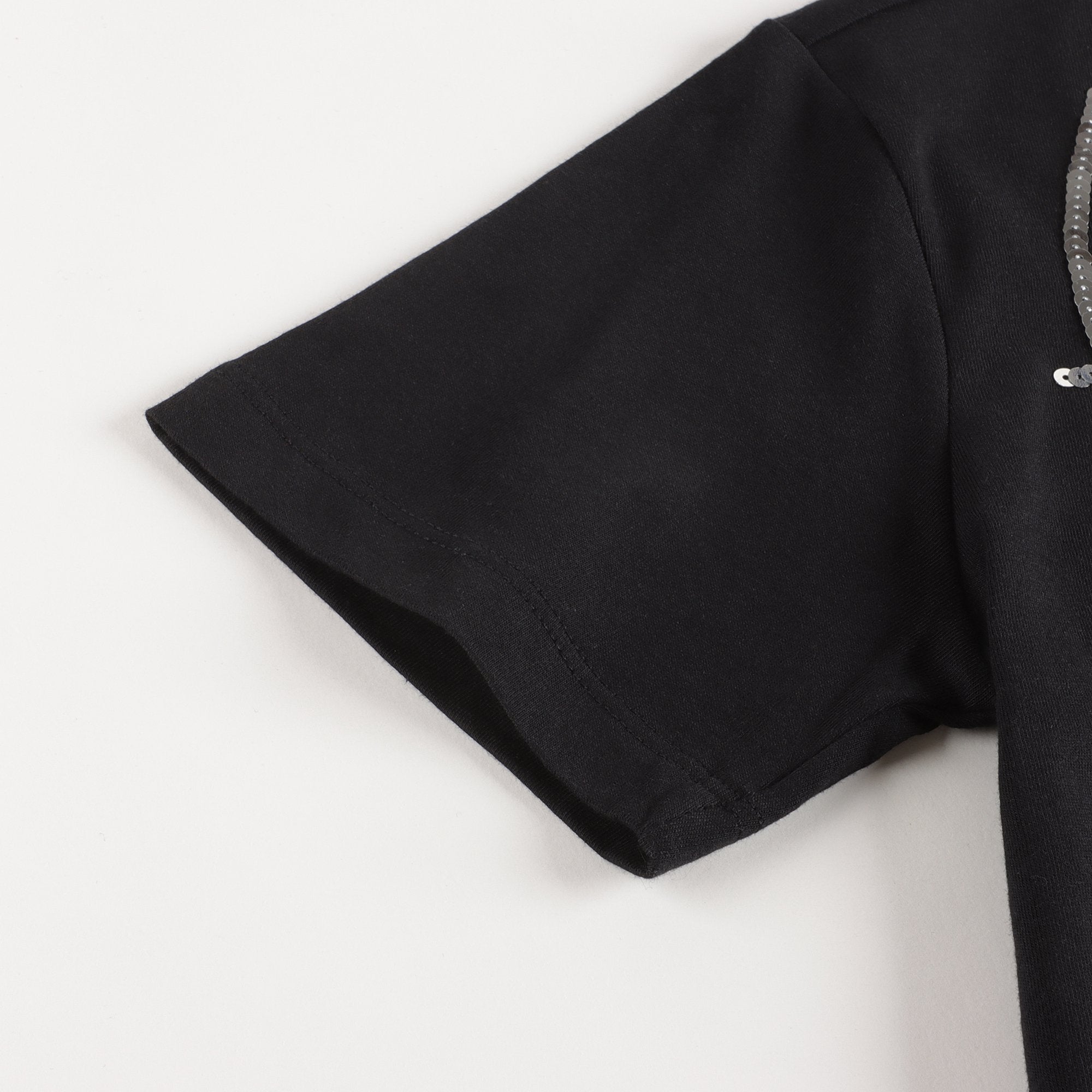 Girls Black Glitter Logo Cotton T-Shirt