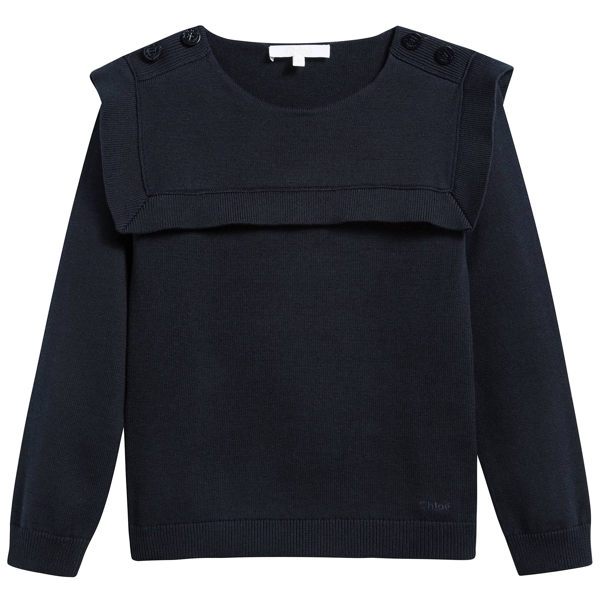 Girls Navy Blue Cotton Swerter