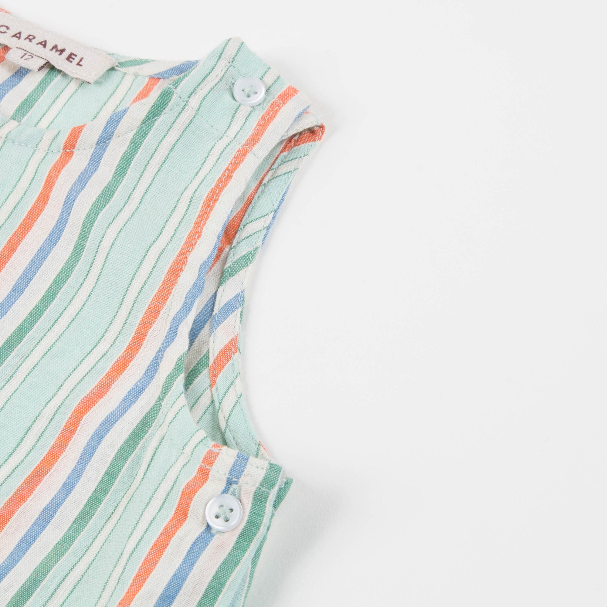 Girls Multi Stripe Cotton Woven Romper