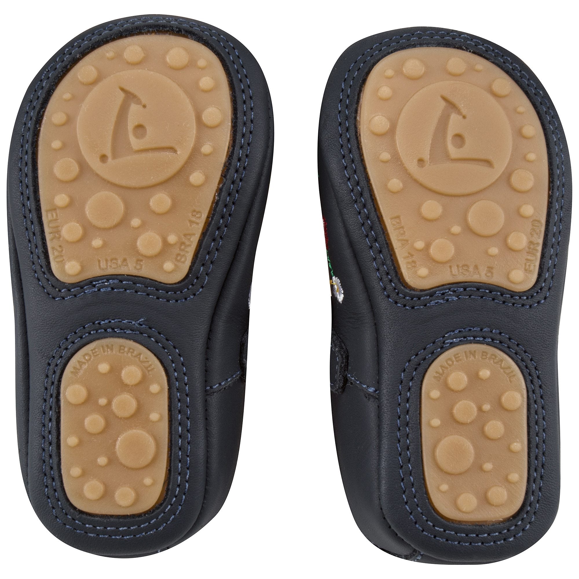 Baby Girls Navy Blue Embroidered Leather Shoes
