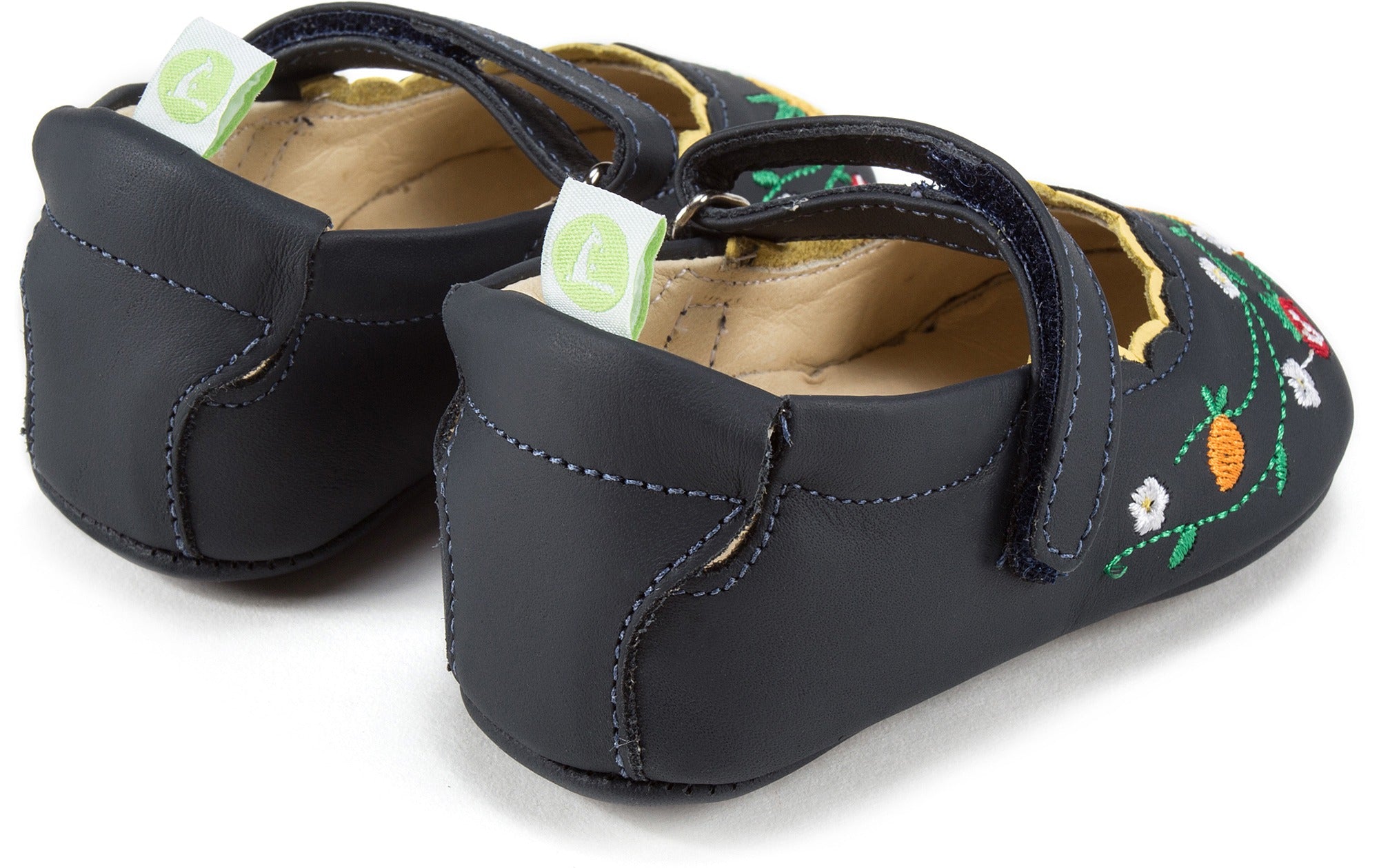 Baby Girls Navy Blue Embroidered Leather Shoes