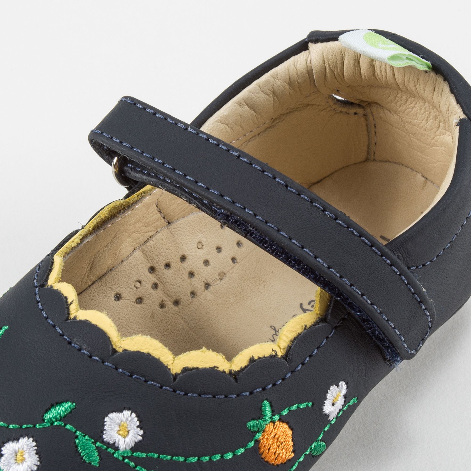 Baby Girls Navy Blue Embroidered Leather Shoes