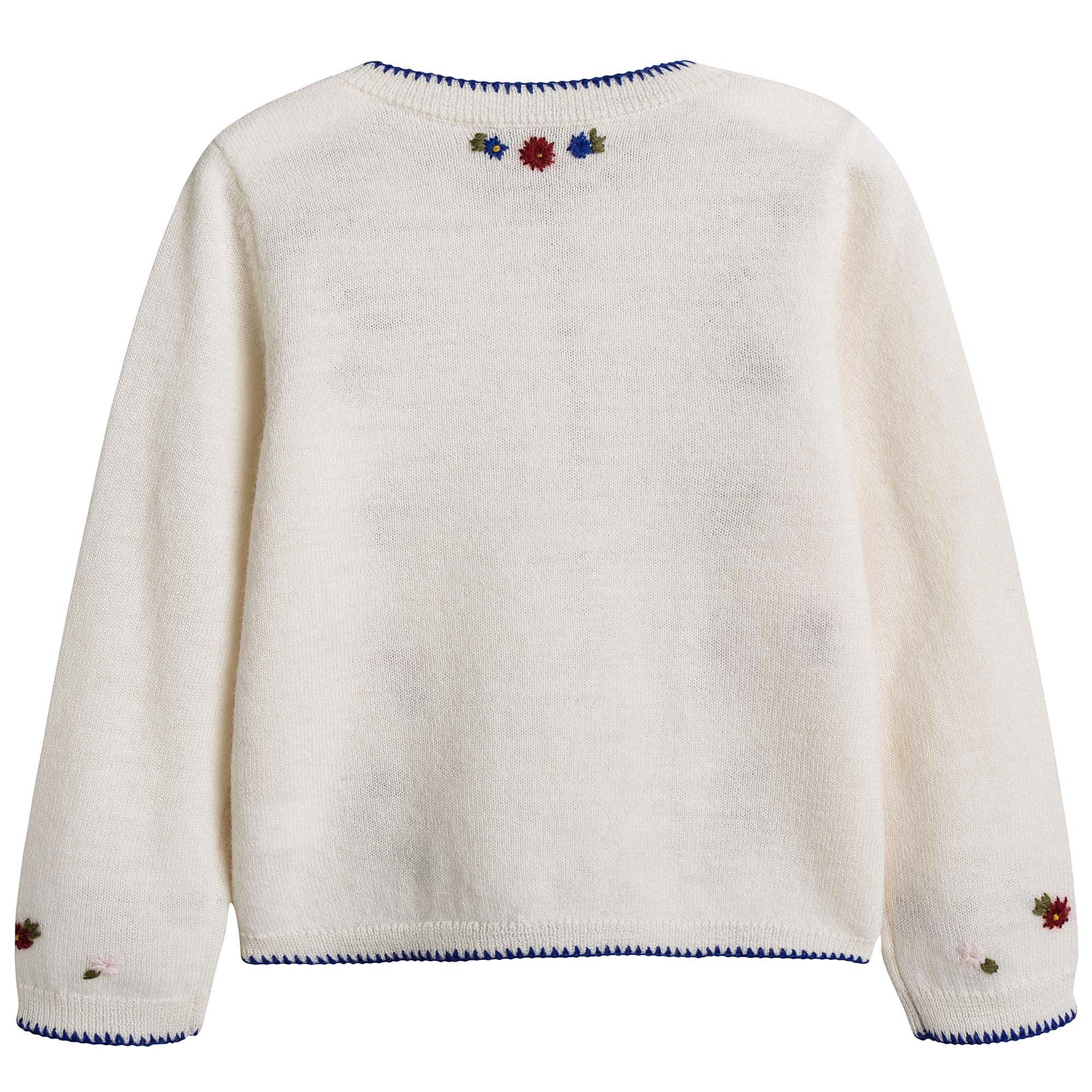 Girls White With Blue Lace Wool Cardigan - CÉMAROSE | Children's Fashion Store - 2