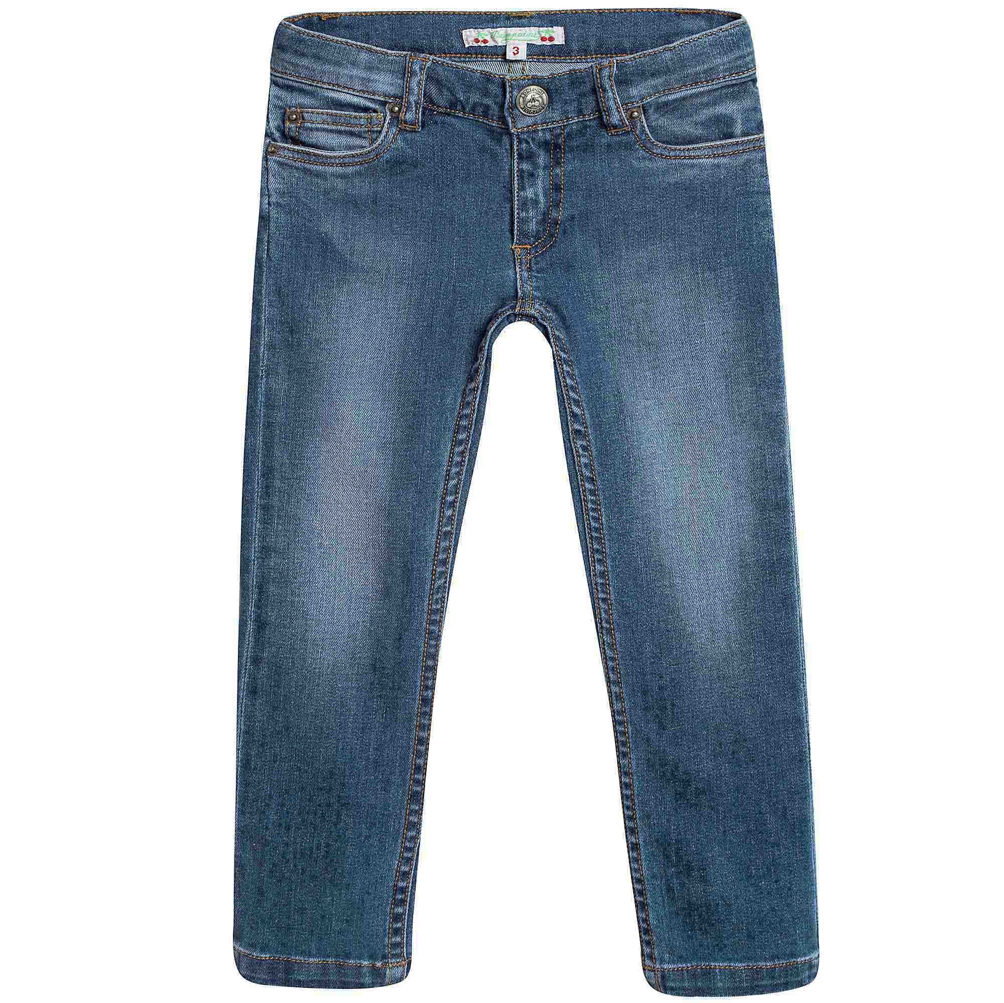 Girls Blue Tight Cotton Jeans - CÉMAROSE | Children's Fashion Store - 1