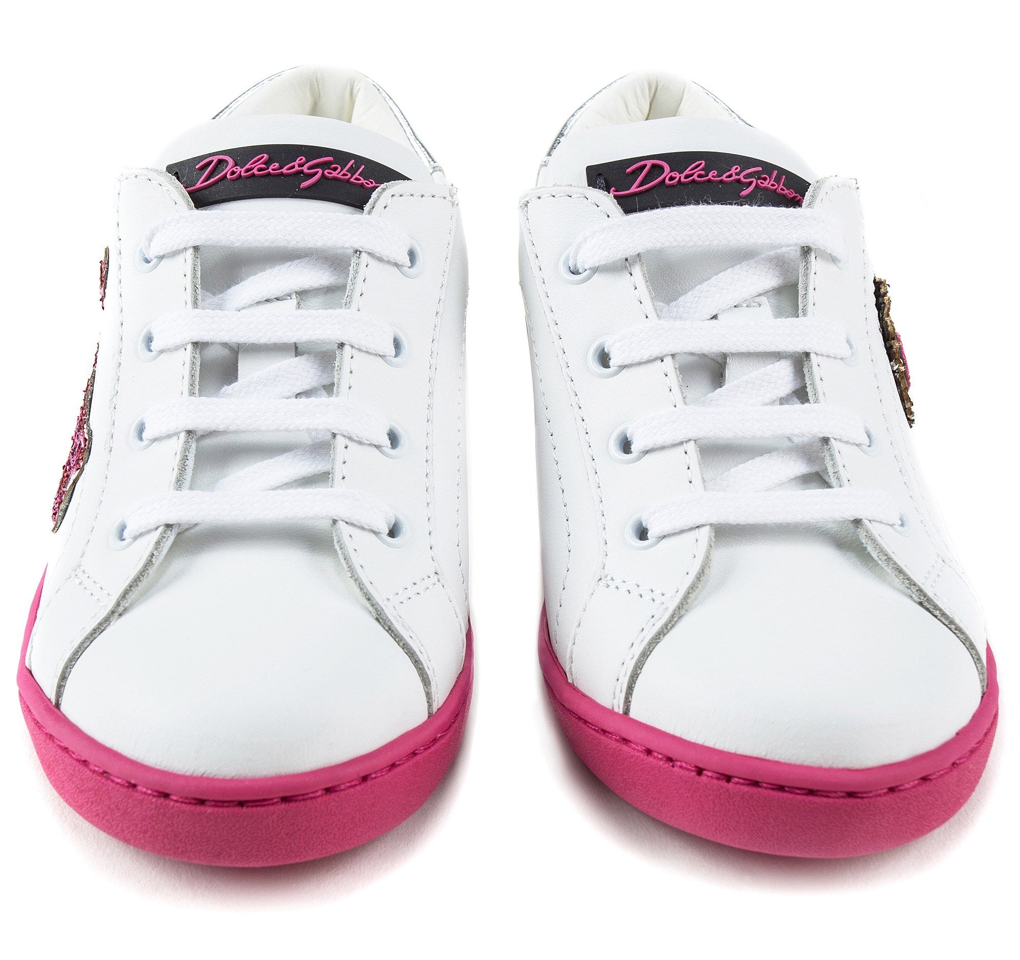 Girls White Leather Whit Pink Logo Shoes