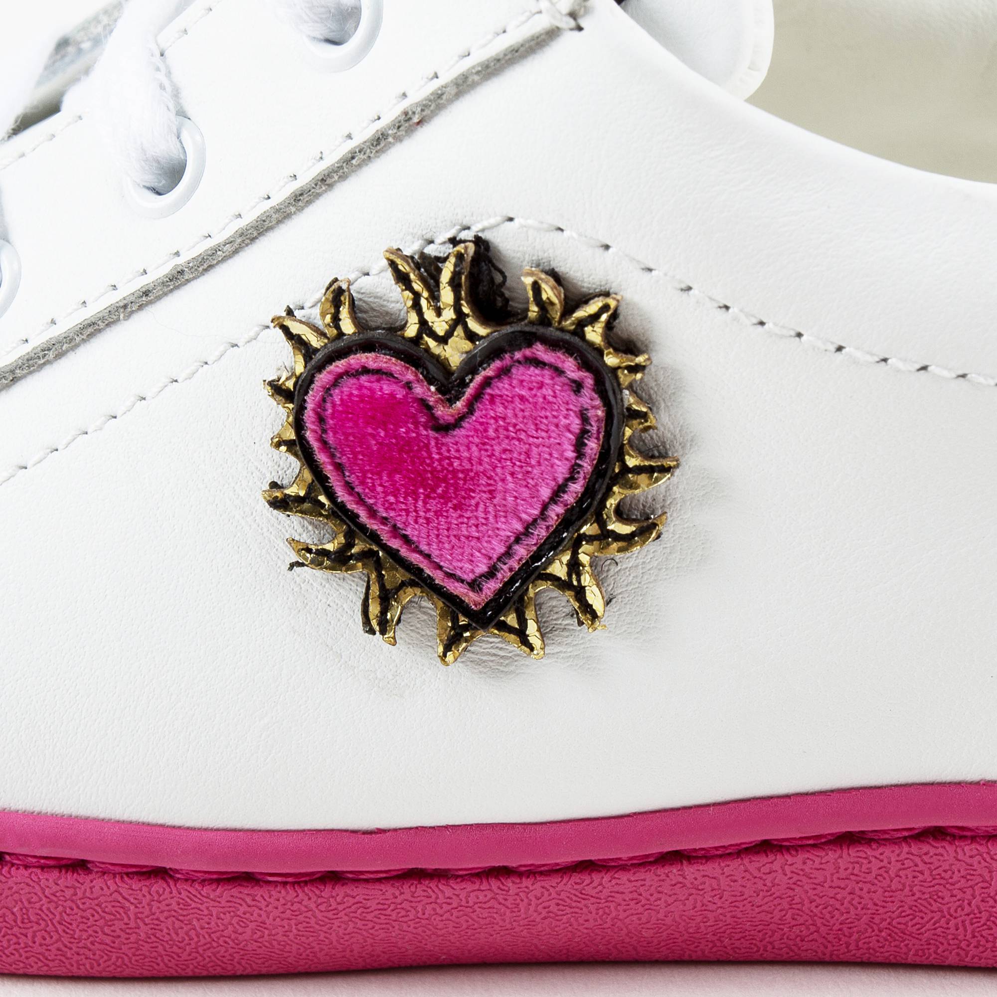 Girls White Leather Whit Pink Logo Shoes